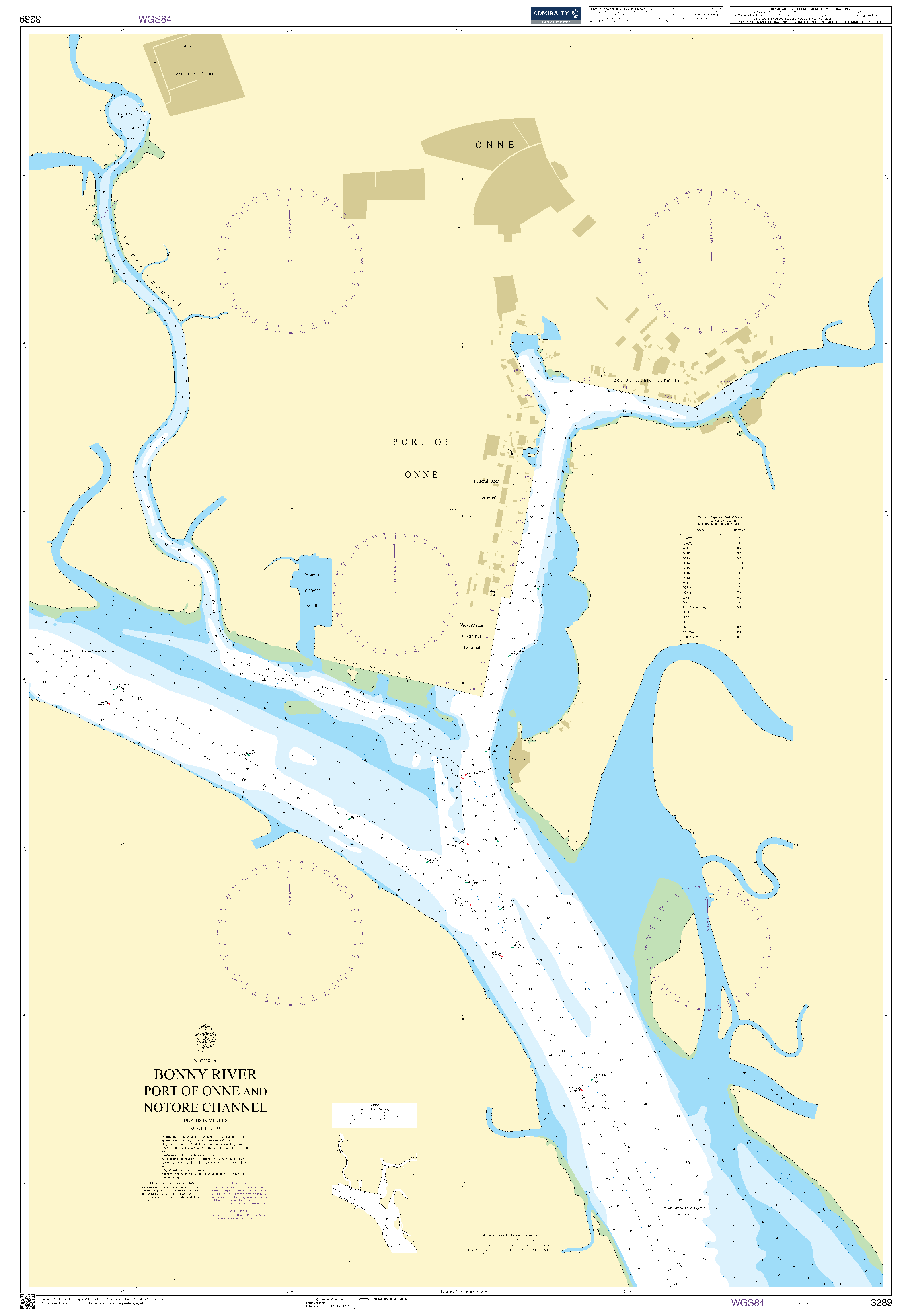 British Admiralty Nautical Chart 3289: Bonny River Port of Onne and Notore Channel