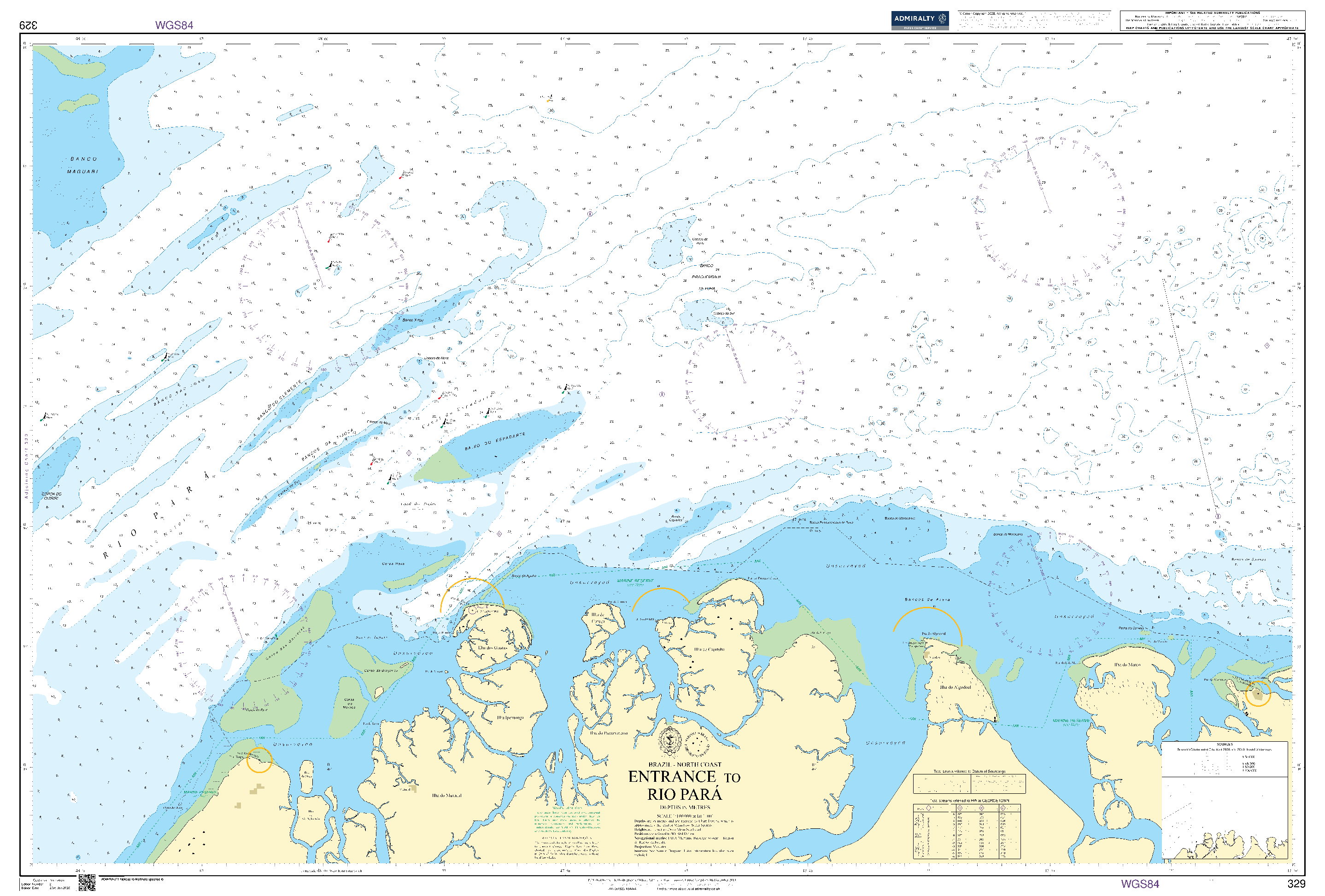 British Admiralty Nautical Chart 329: Brazil - North Coast, Entrance to Rio Pará