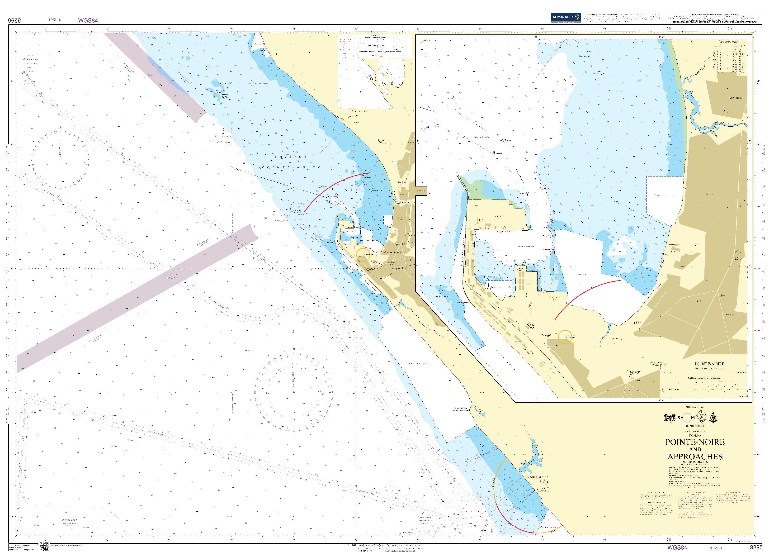 British Admiralty Nautical Chart 3290: Africa – West Coast, Congo, Approaches to Pointe-Noire
