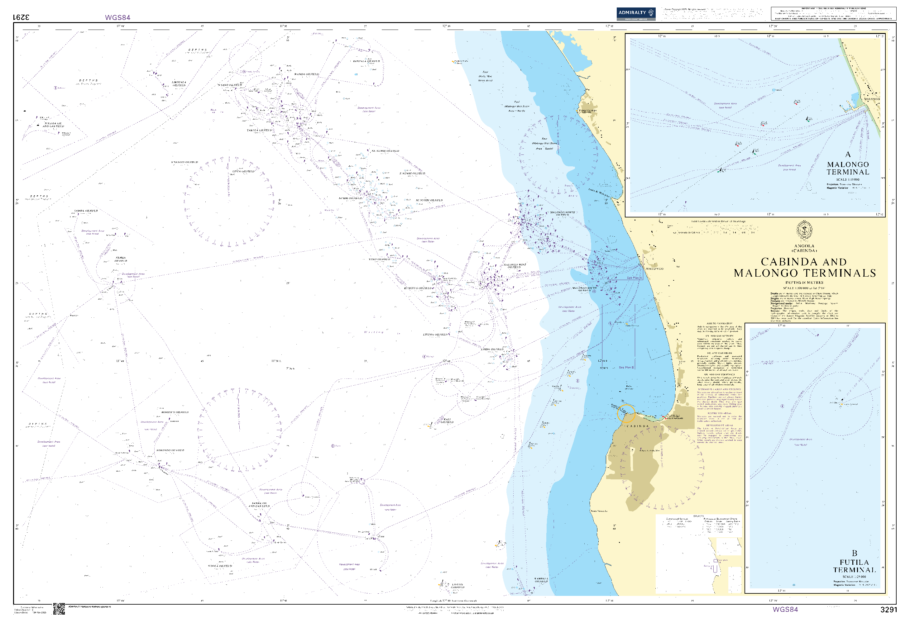 British Admiralty Nautical Chart 3291: Angola (Cabinda), Cabinda and Malongo Terminals