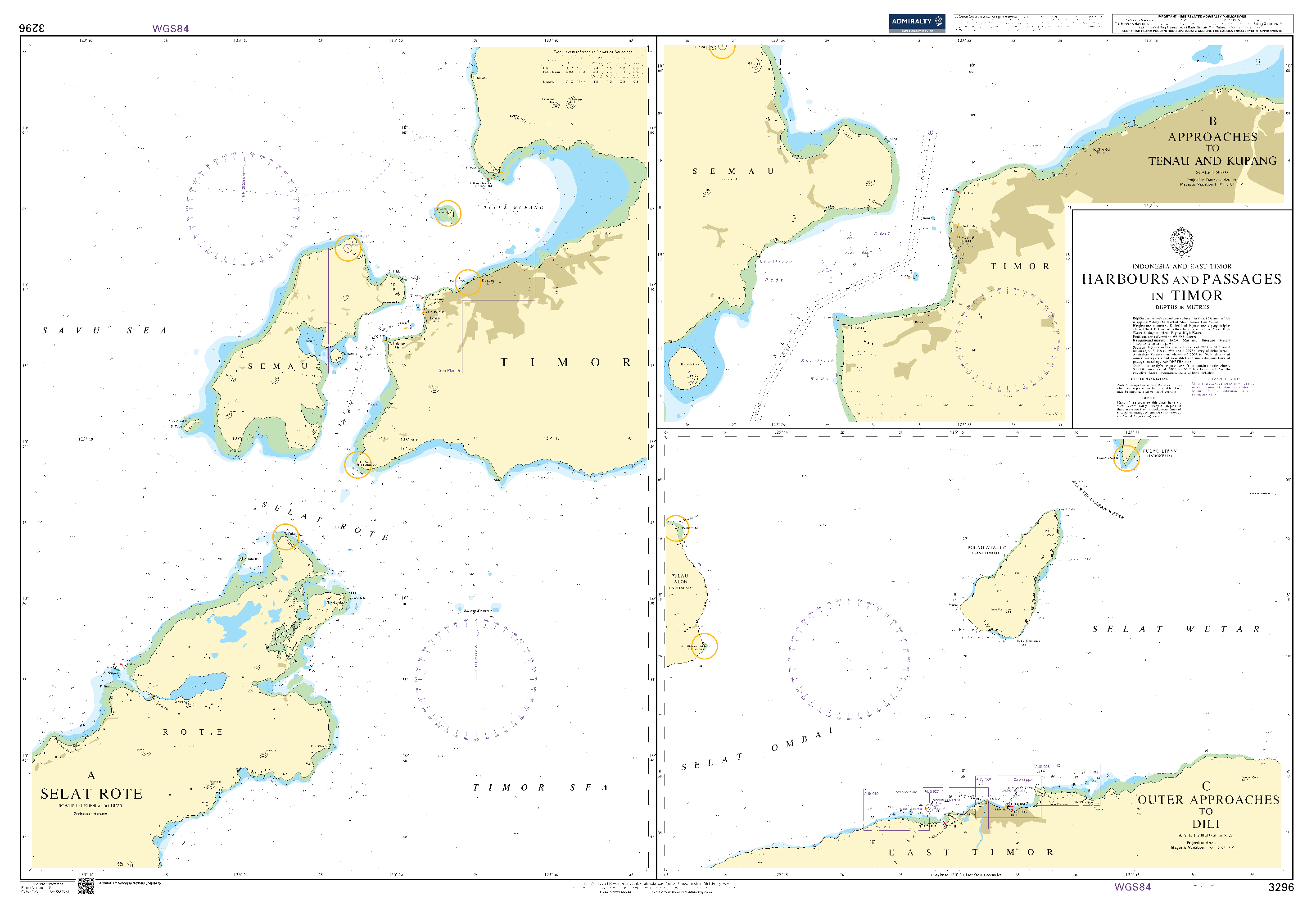 British Admiralty Nautical Chart 3296: Indonesia and East Timor, Harbours and Passages in Timor