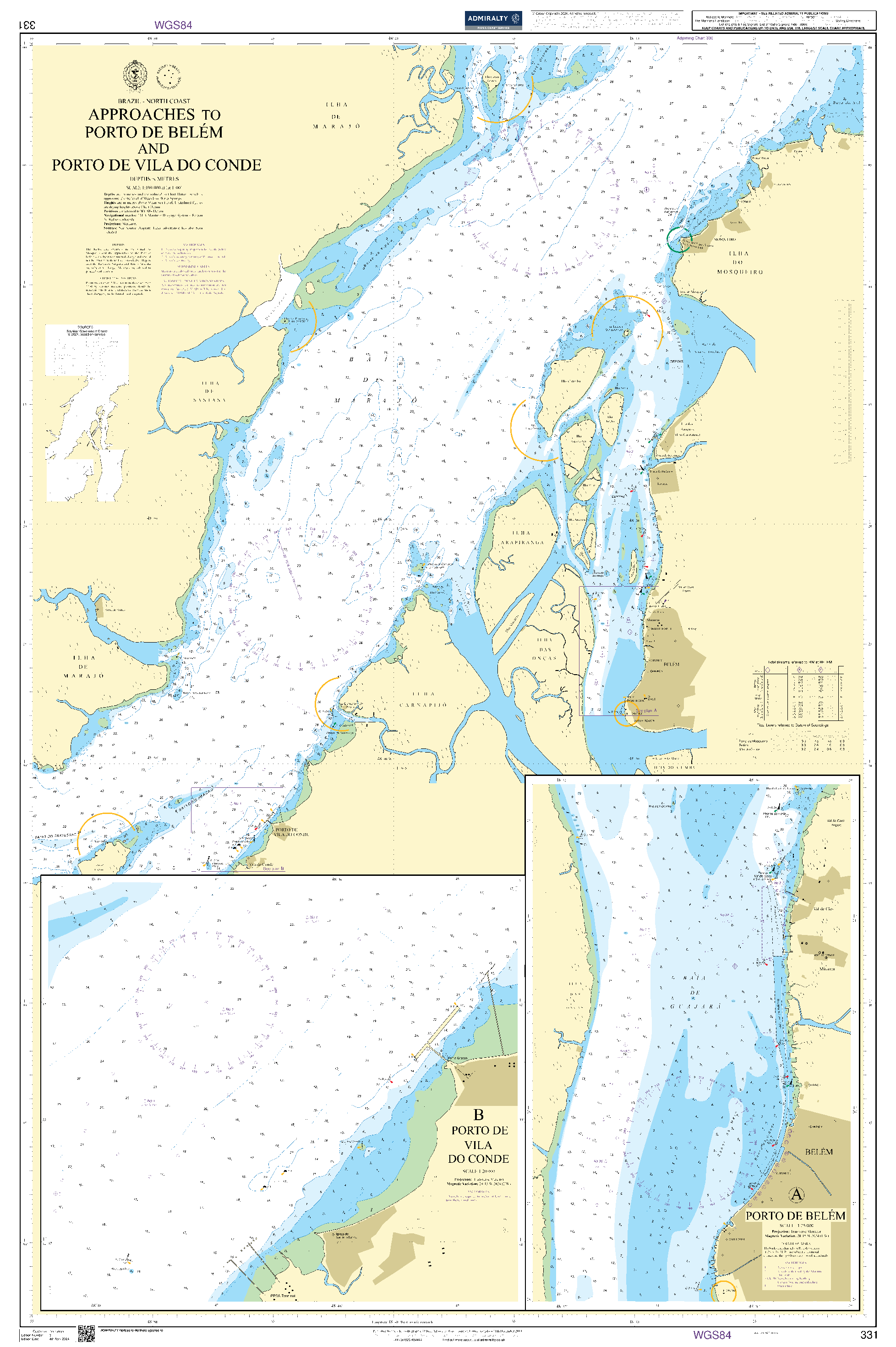 British Admiralty Nautical Chart 331: Brazil - North Coast, Approaches to Porto de Belém and Porto de Vila do Conde