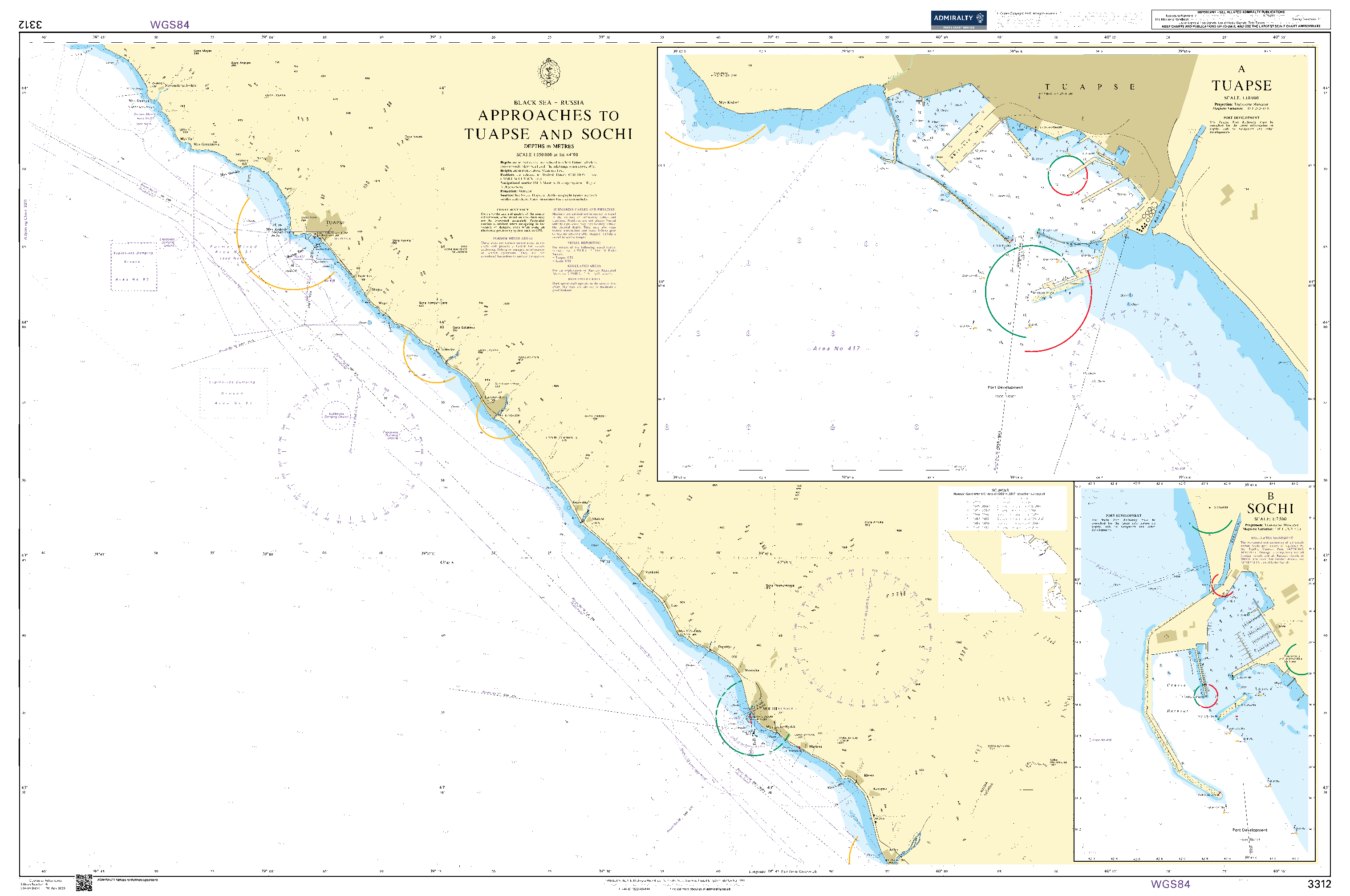 British Admiralty Nautical Chart 3312: Black Sea – Russia, Approaches to Tuapse and Sochi
