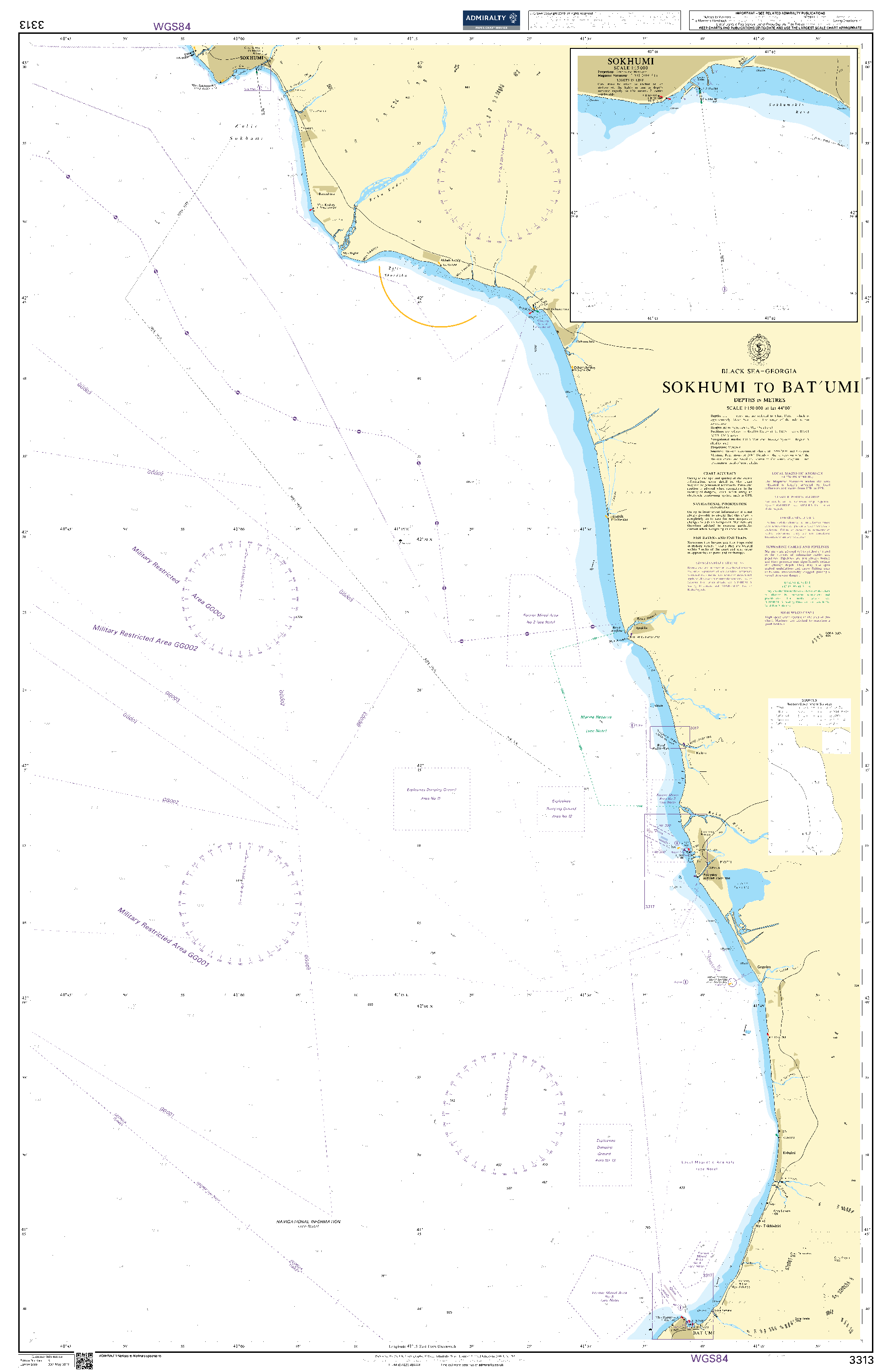 British Admiralty Nautical Chart 3313: Black Sea – Georgia, Sokhumi to Bat´umi. Sokhumi