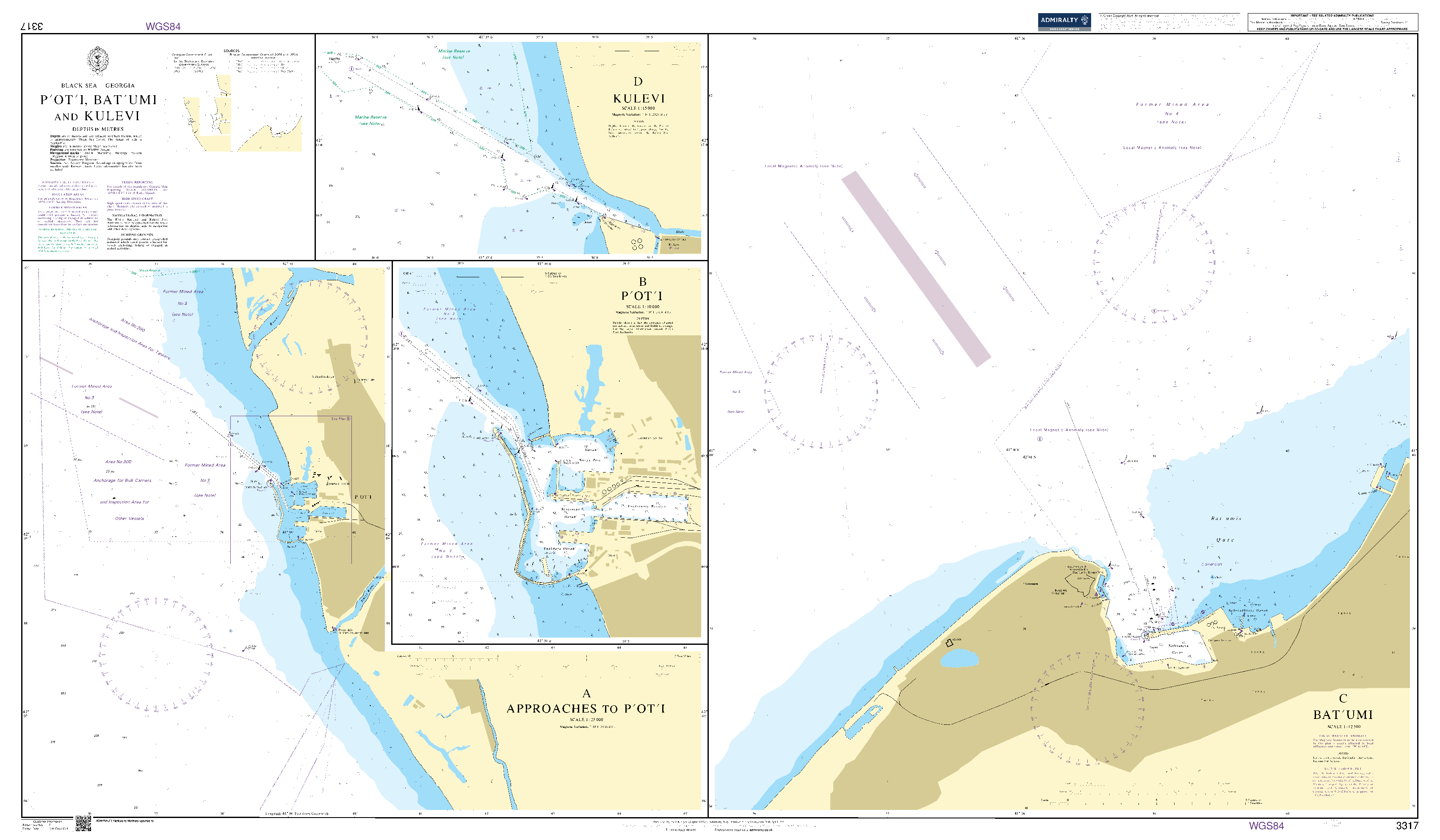 British Admiralty Nautical Chart 3317: P'ot'i, Bat'umi and Kulevi