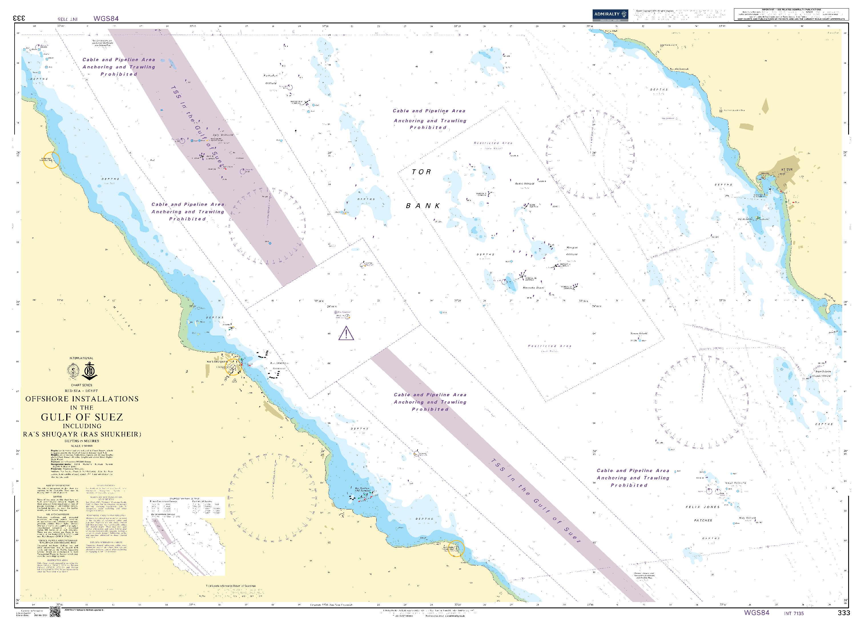 British Admiralty Nautical Chart 333: Offshore Installations in the Gulf of Suez including Ra's Shuqayr (Ras Shukheir)