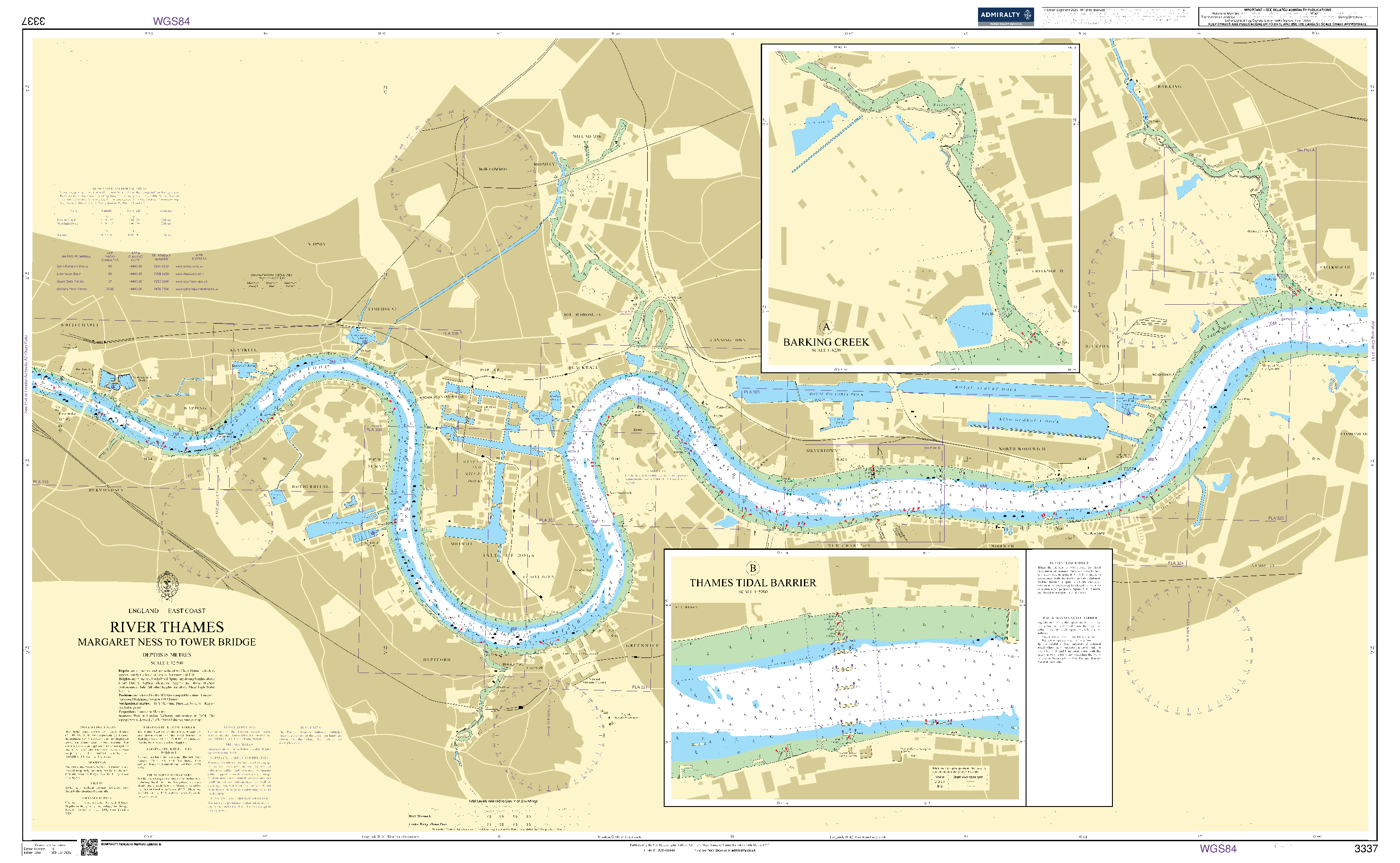 British Admiralty Nautical Chart 3337: River Thames Margaret Ness to Tower Bridge