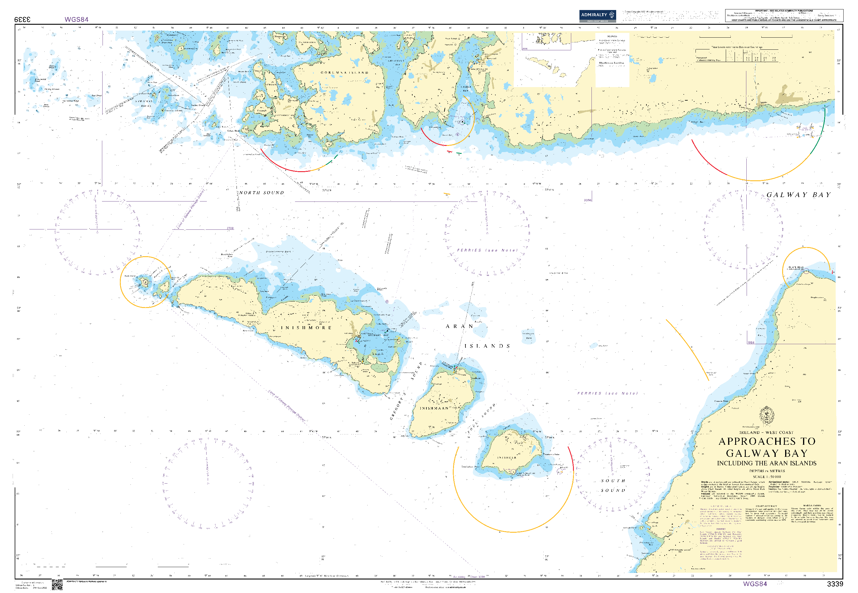 British Admiralty Nautical Chart  3339: Approaches to Galway Bay including the Aran Islands