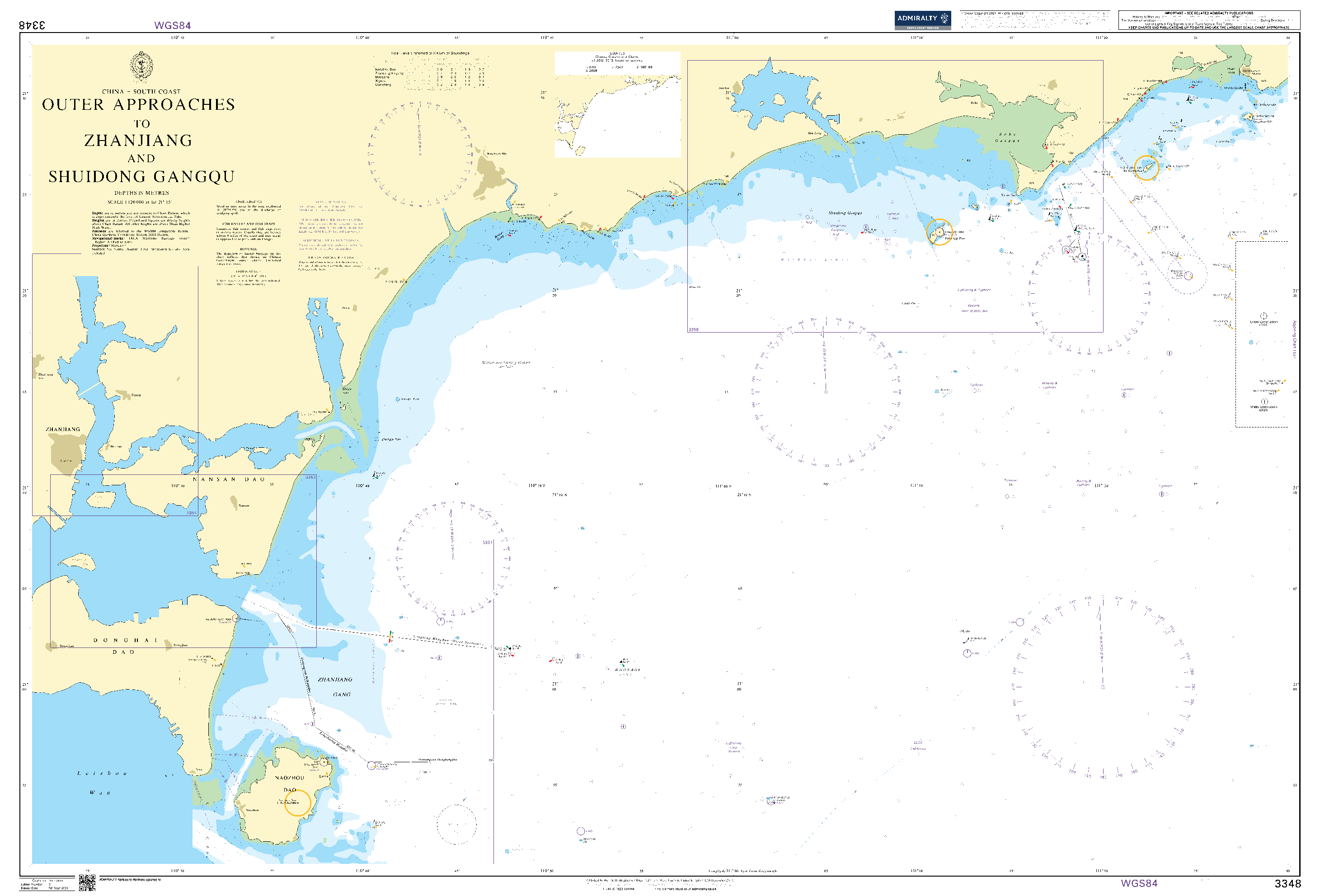 British Admiralty Nautical Chart 3348: Outer Approaches to Zhanjiang and Shuidong Gangqu