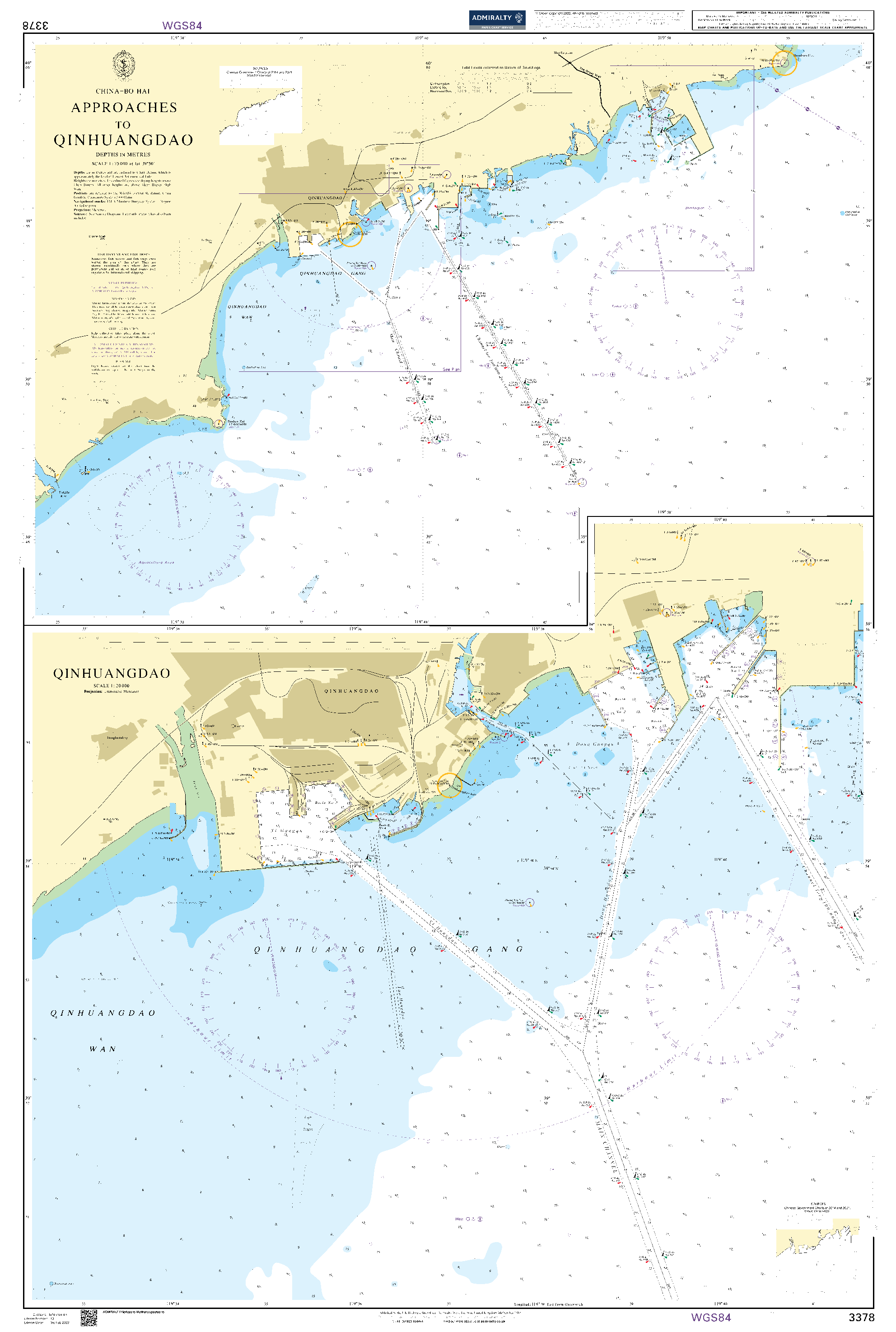 British Admiralty Nautical Chart  3378: China - Bo Hai, Approaches to Qinhuangdao. Qinhuangdao