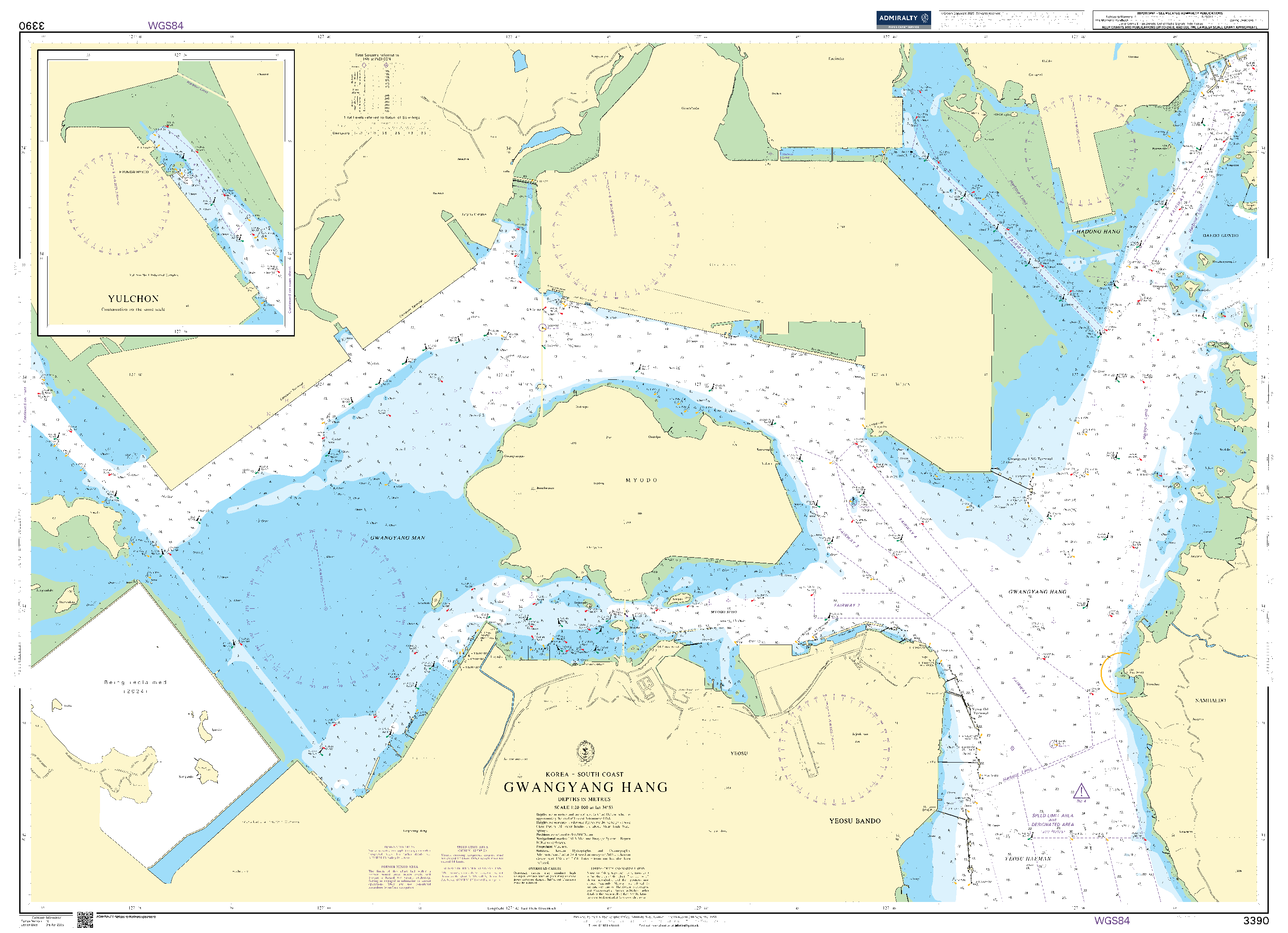British Admiralty Nautical Chart 3390: Korea – South Coast, Gwangyang Hang. Yulchon