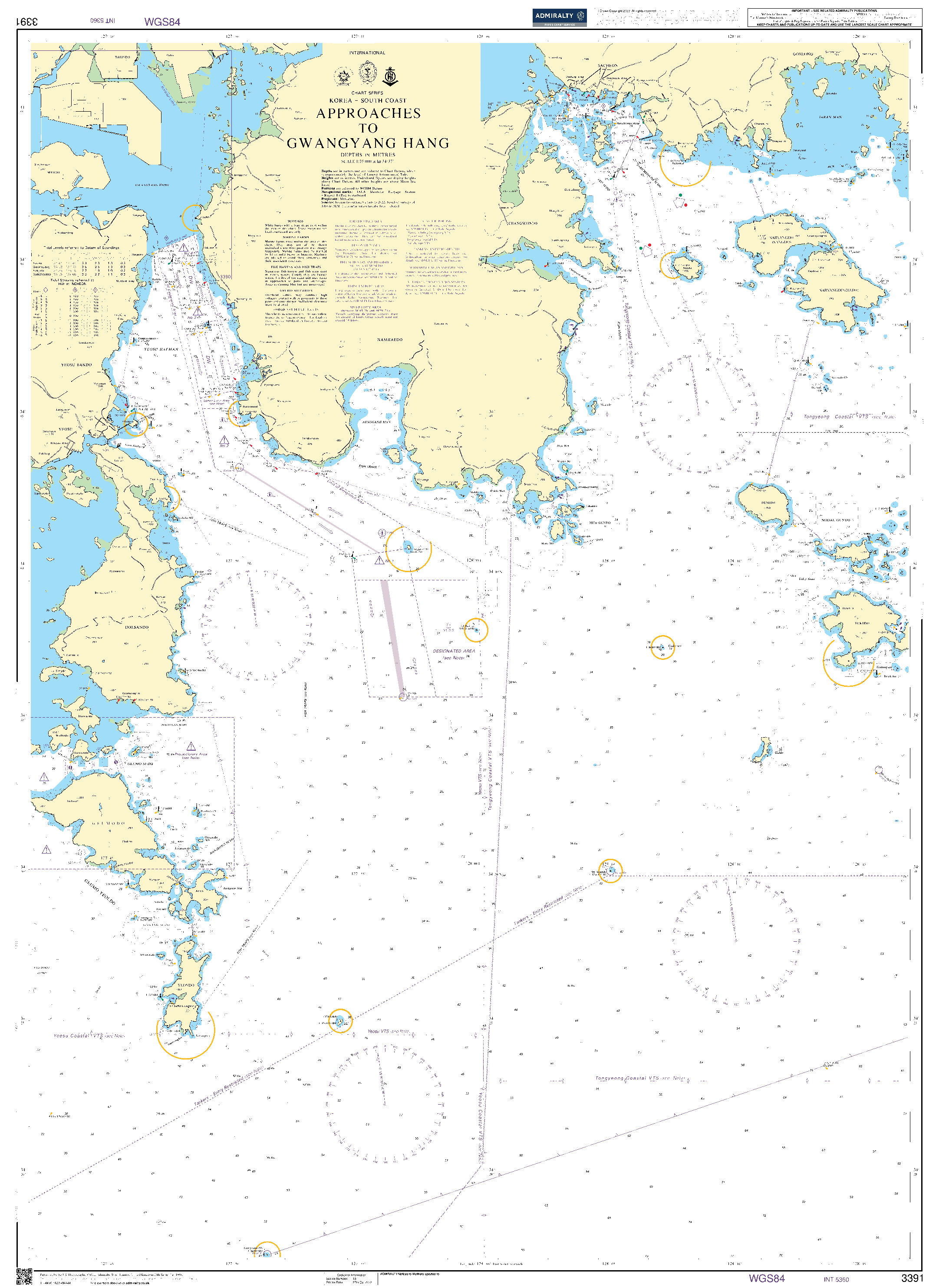 British Admiralty Nautical Chart 3391: Approaches to Gwangyang Hang