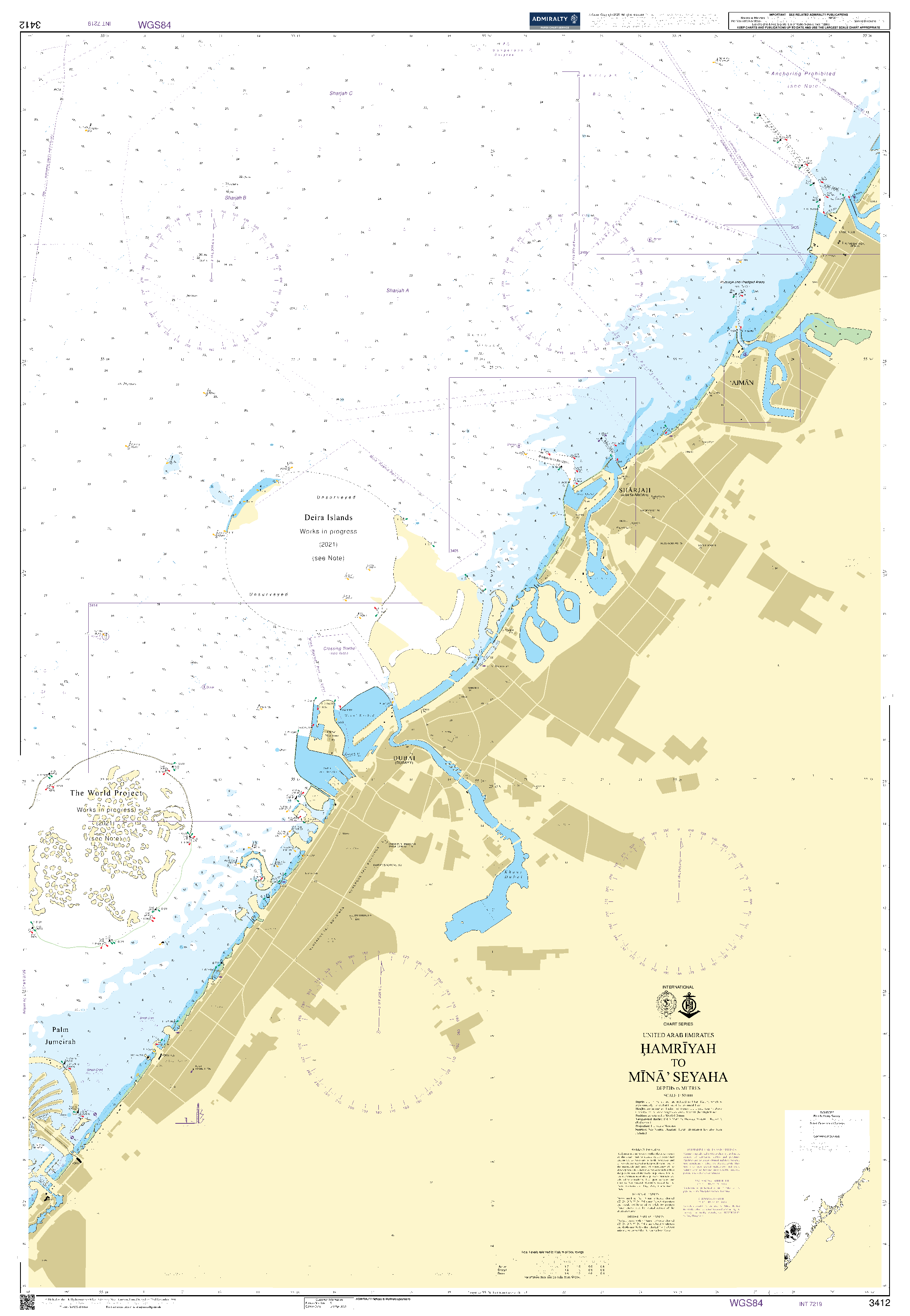 British Admiralty Nautical Chart 3412: United Arab Emirates, Hamrīyah to Mīnā’ Seyaha