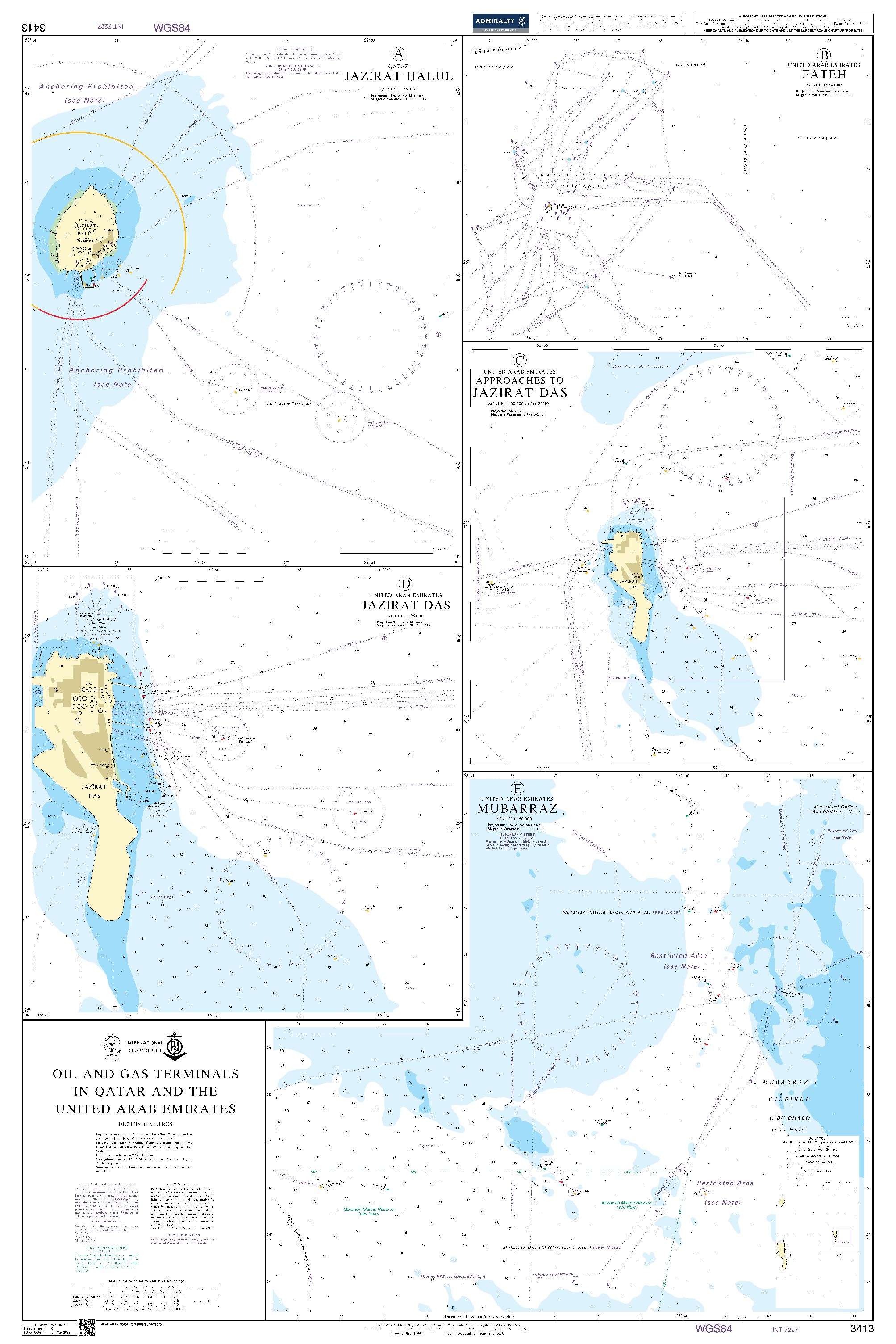 British Admiralty Nautical Chart 3413: The Gulf, Oil and Gas Terminals in Qatar and the United Arab Emirates