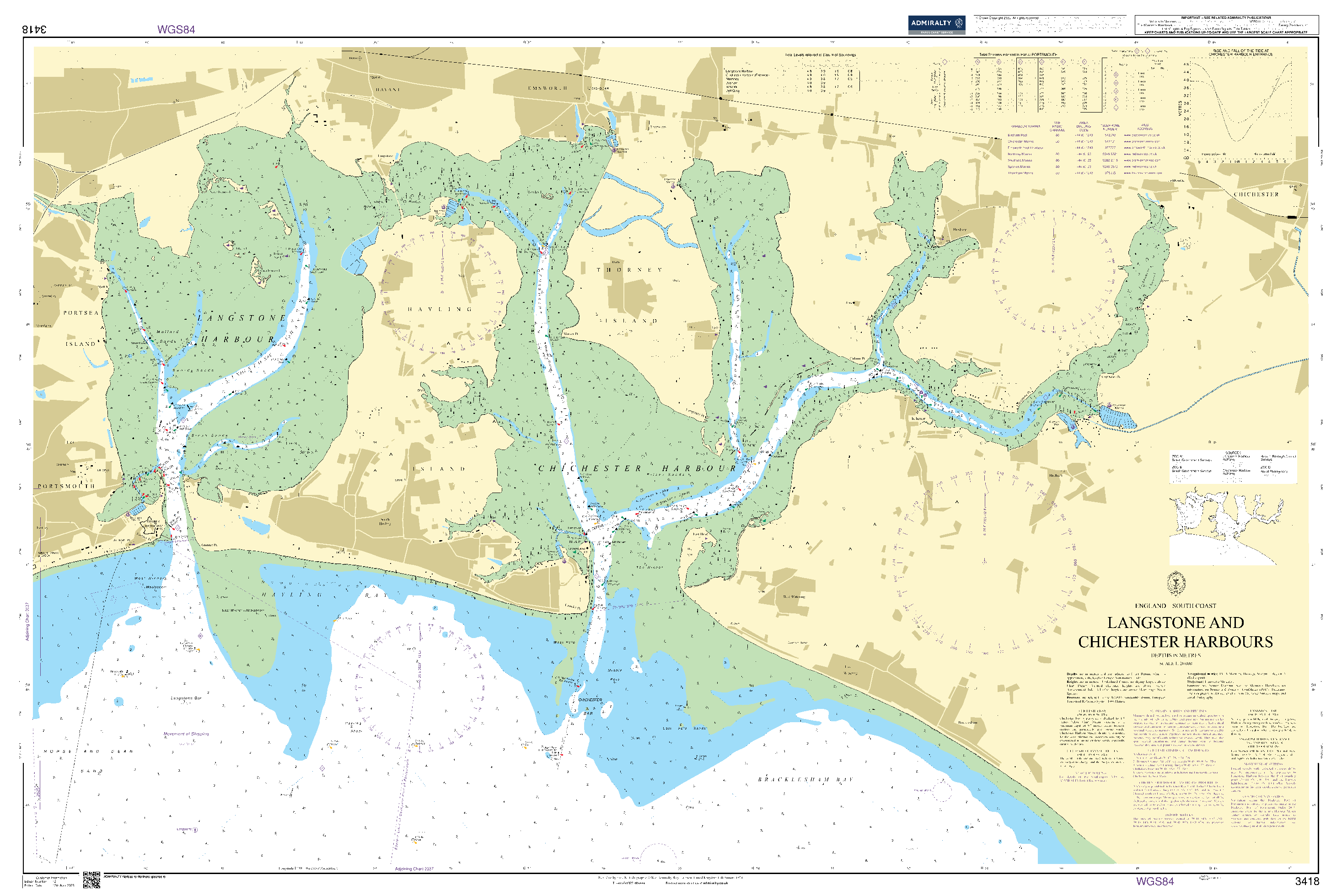 British Admiralty Nautical Chart  3418: England - South Coast, Langstone and Chichester Harbours
