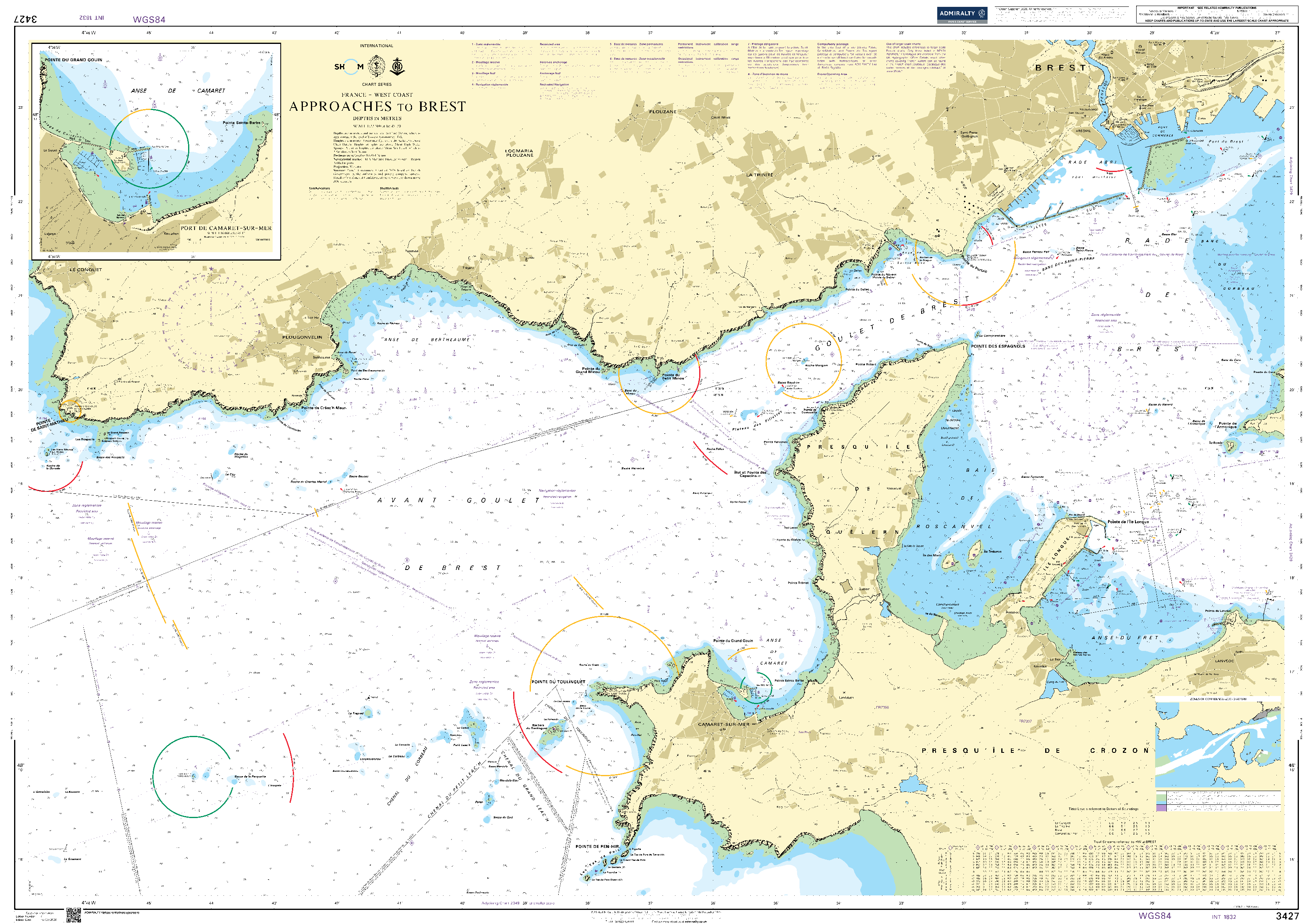 British Admiralty Nautical Chart  3427: France - West Coast, Approaches to Brest