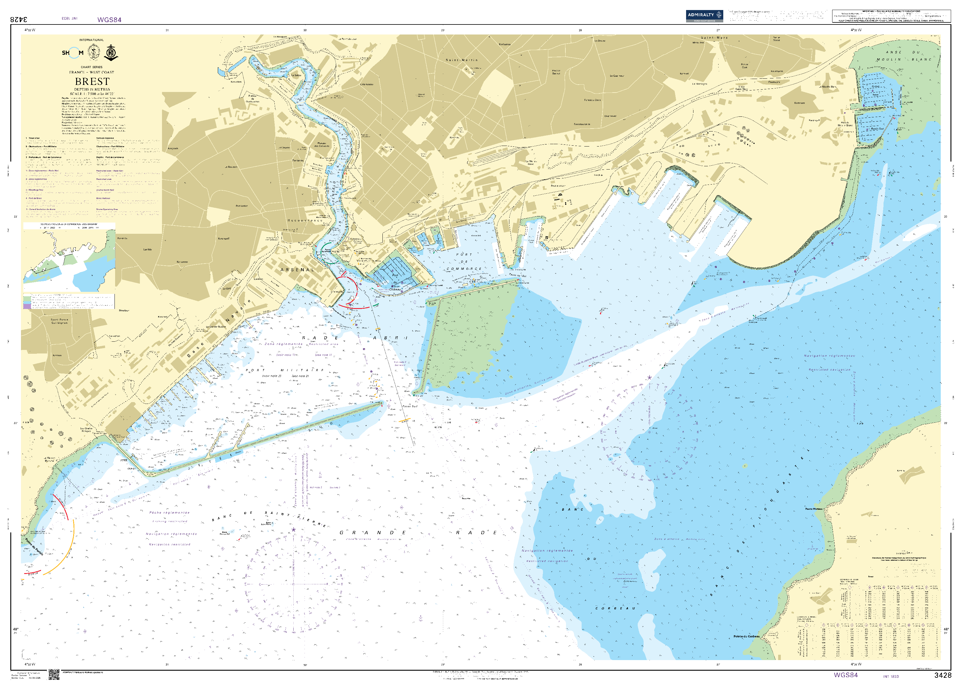 British Admiralty Nautical Chart  3428: France - West Coast, Brest