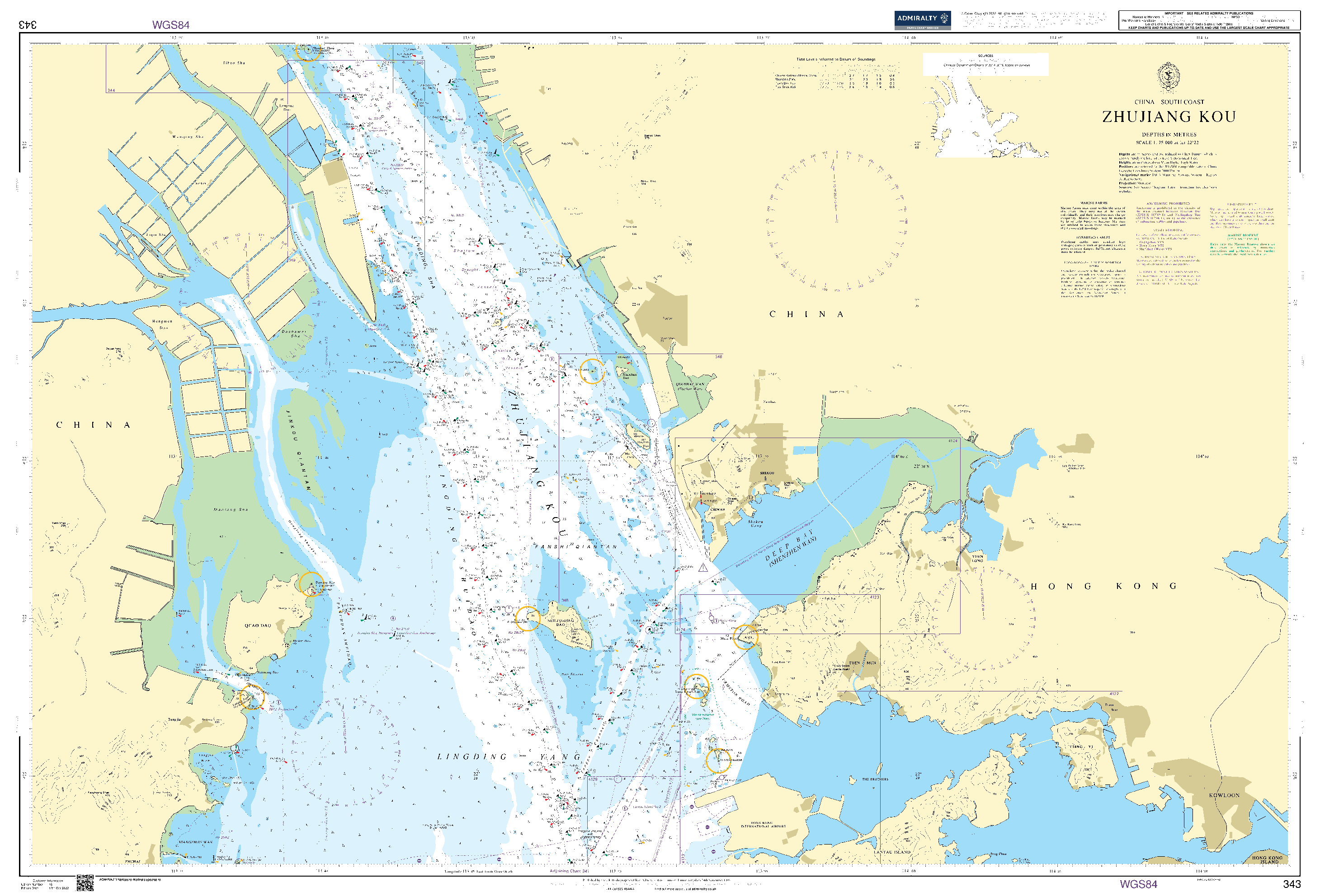 British Admiralty Nautical Chart 343: China - South Coast, Zhujiang Kou