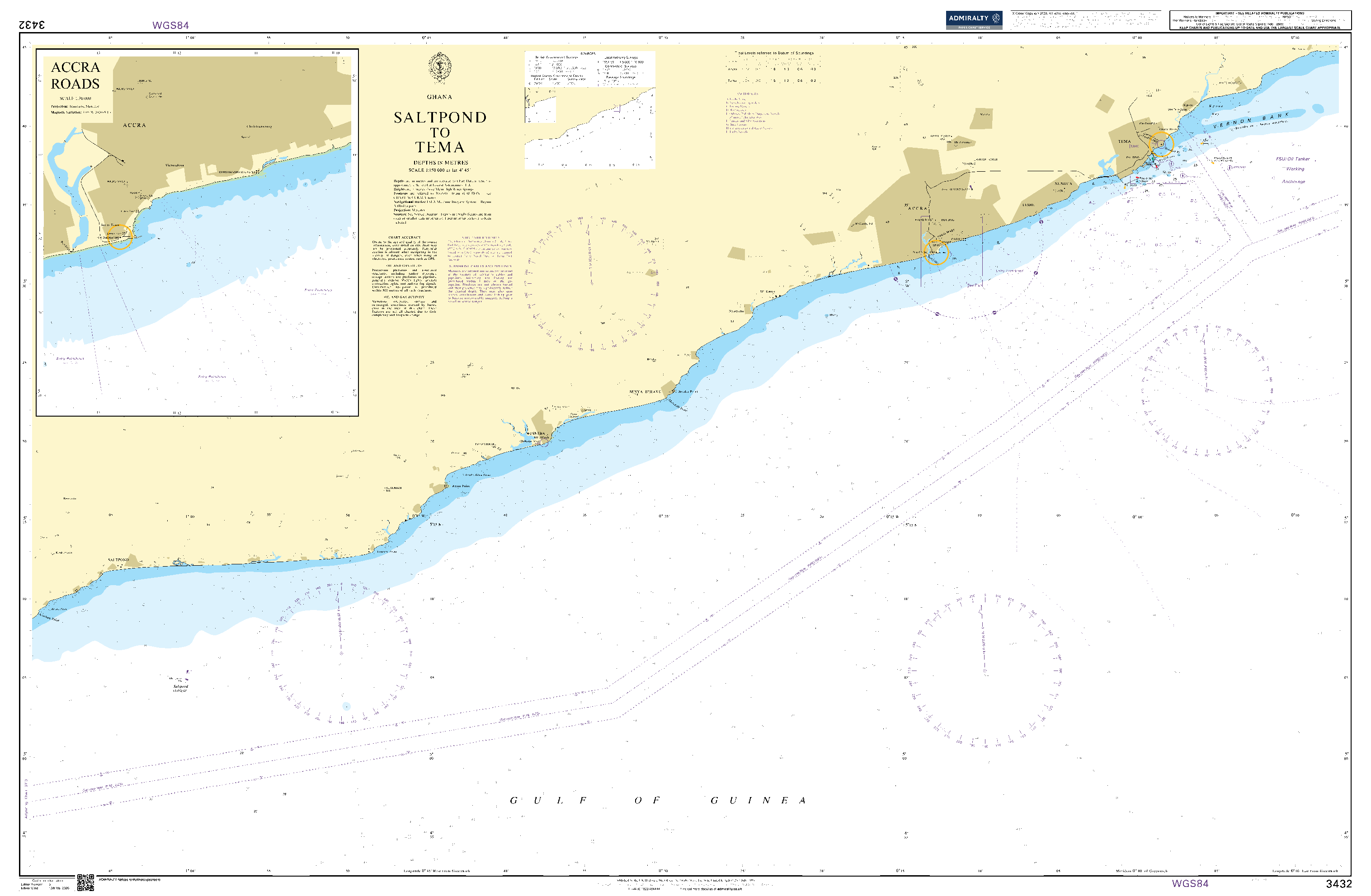 British Admiralty Nautical Chart  3432: Saltpond to Tema