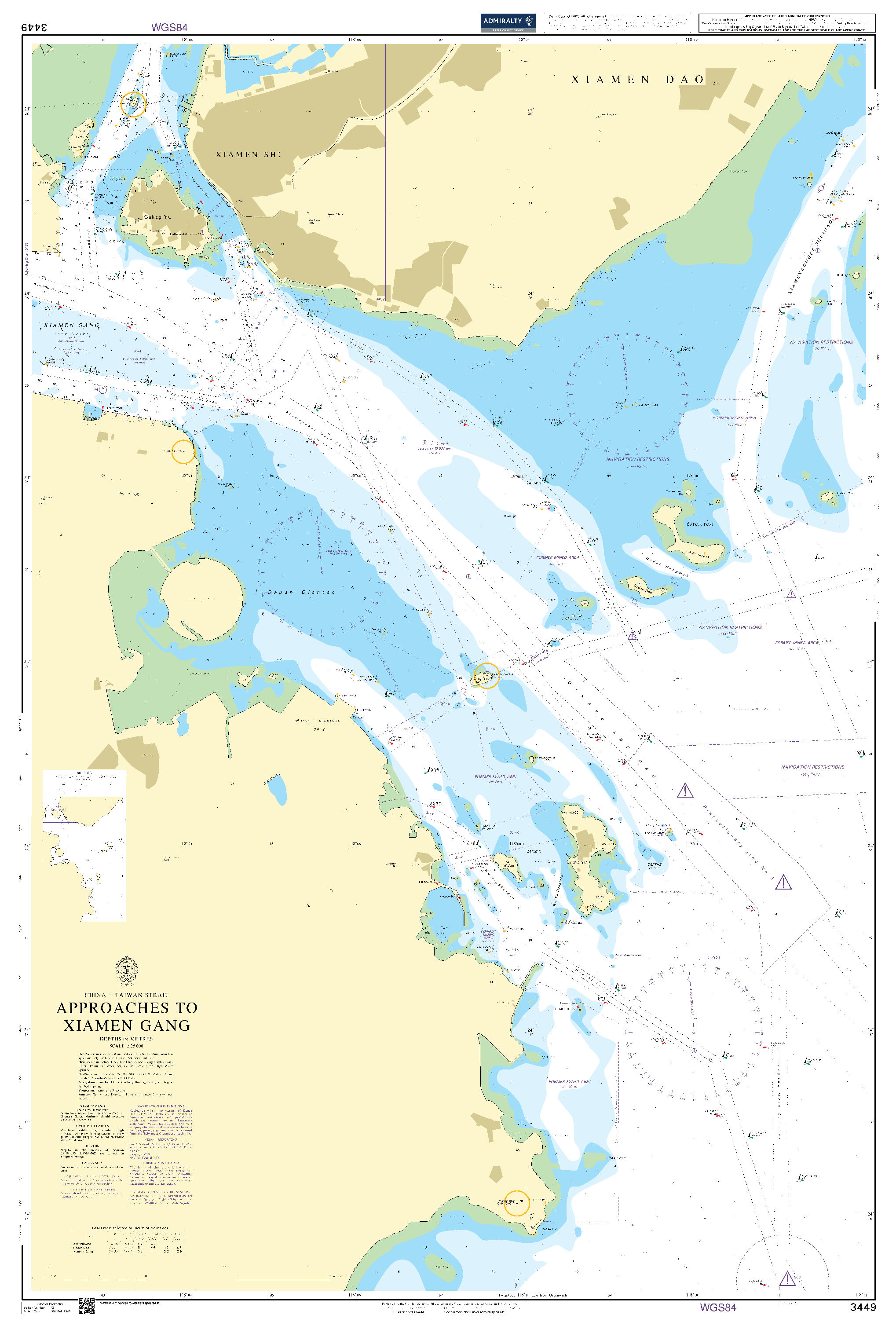 British Admiralty Nautical Chart 3449: China – Taiwan Strait, Approaches to Xiamen Gang