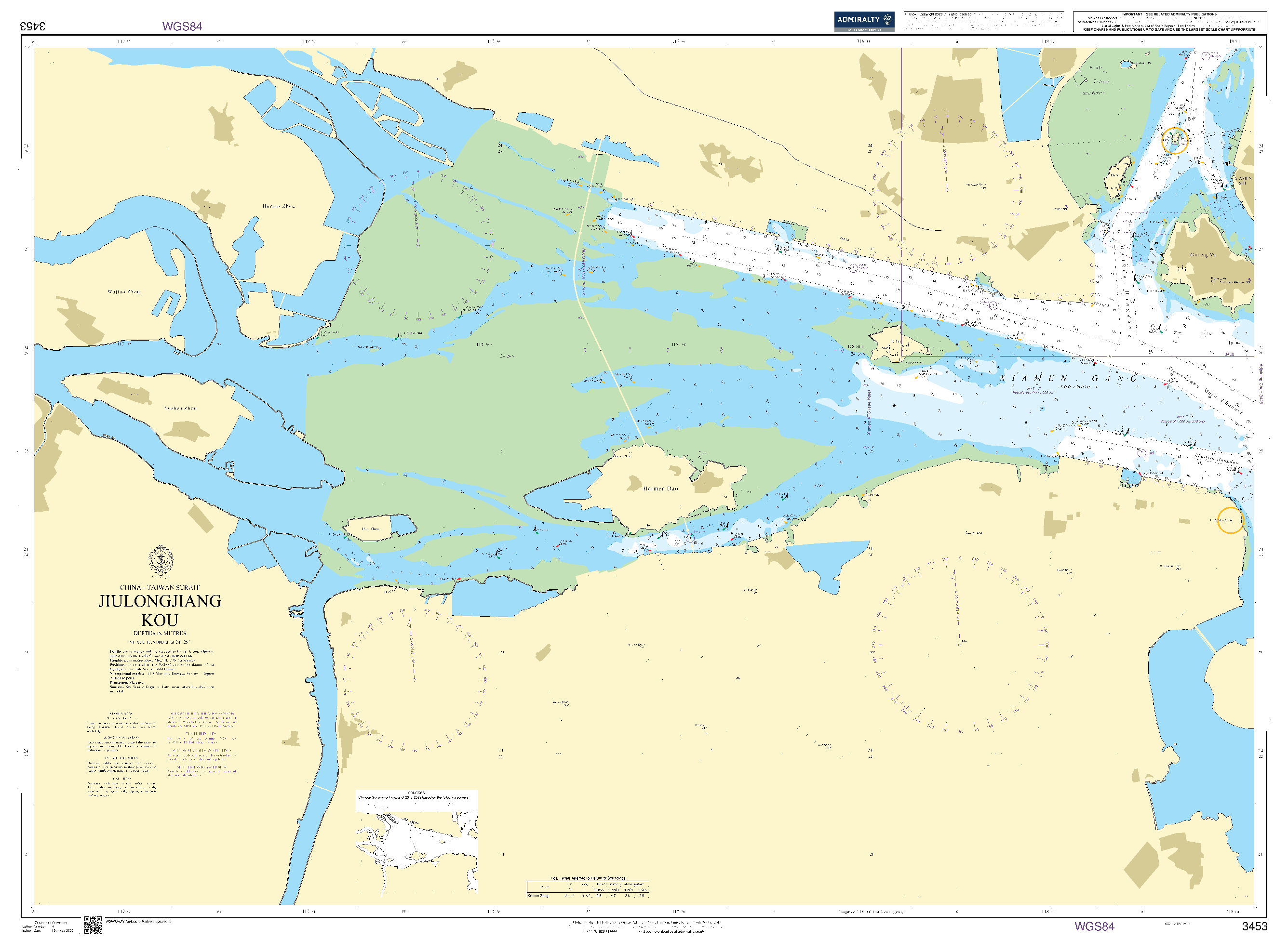 British Admiralty Nautical Chart 3453: China, Taiwan Strait, Jiulongjiang Kou