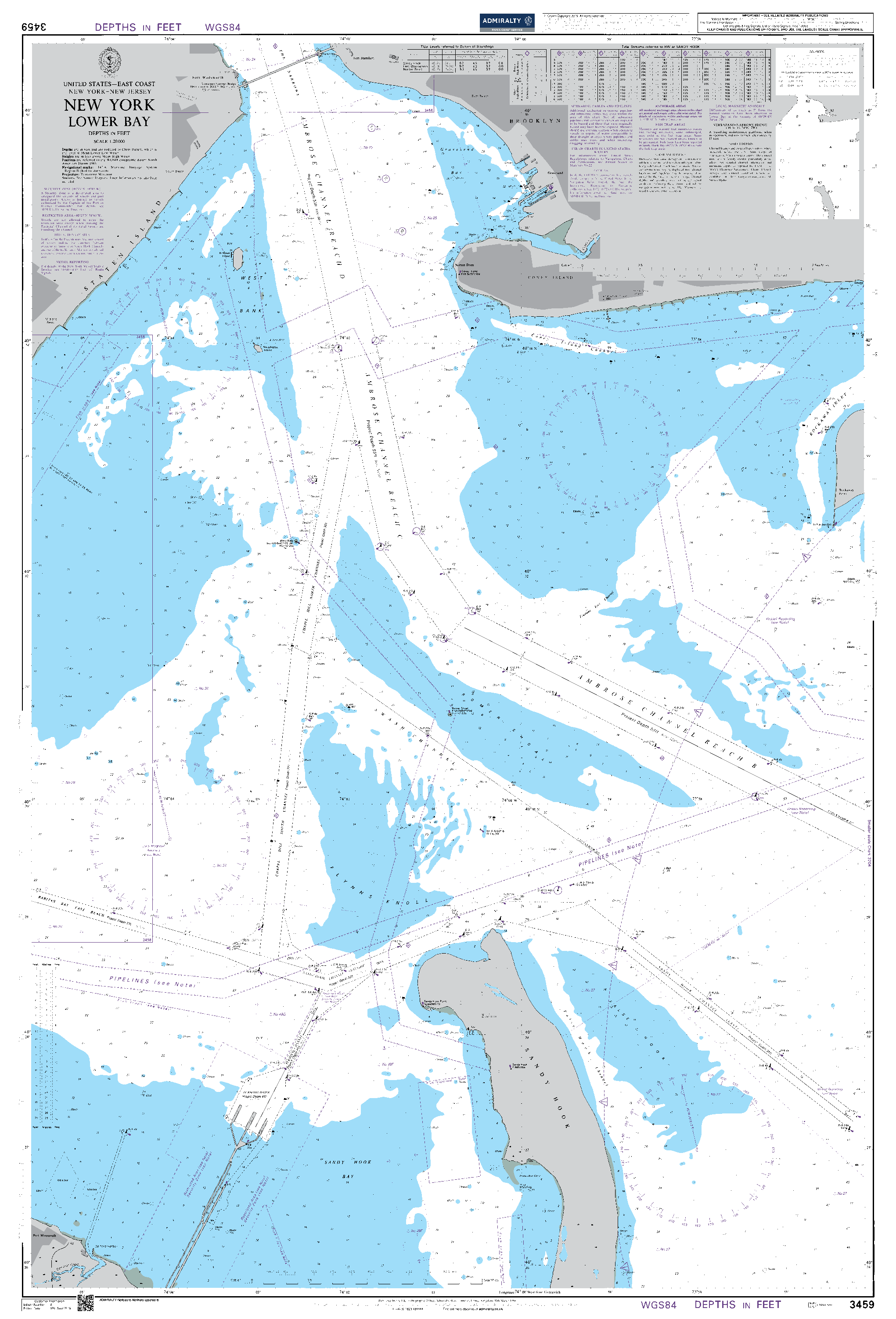 British Admiralty Nautical Chart 3459: United States - East Coast, New York - New Jersey, New York Lower Bay