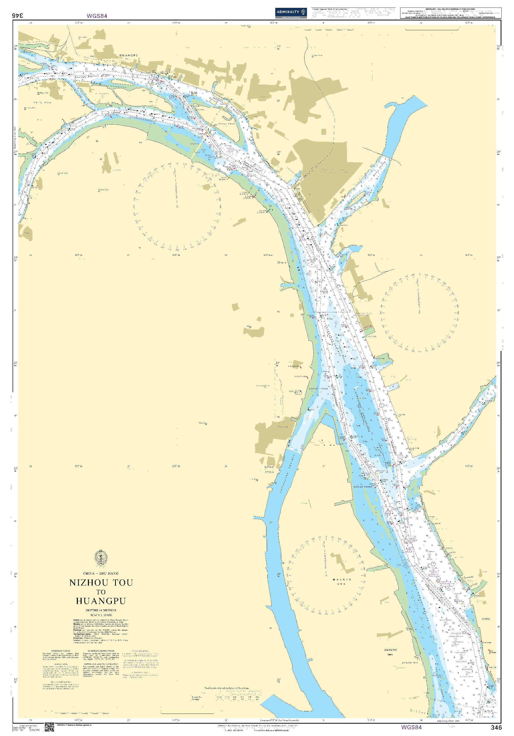 British Admiralty Nautical Chart 346: China – Zhu Jiang, Nizhou Tou to Huangpu