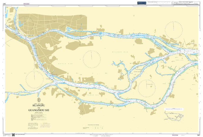 British Admiralty Nautical Chart 347: China - Zhu Jiang, Huangpu to Guangzhou Shi
