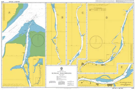British Admiralty Nautical Chart 3476: Sungai Palembang