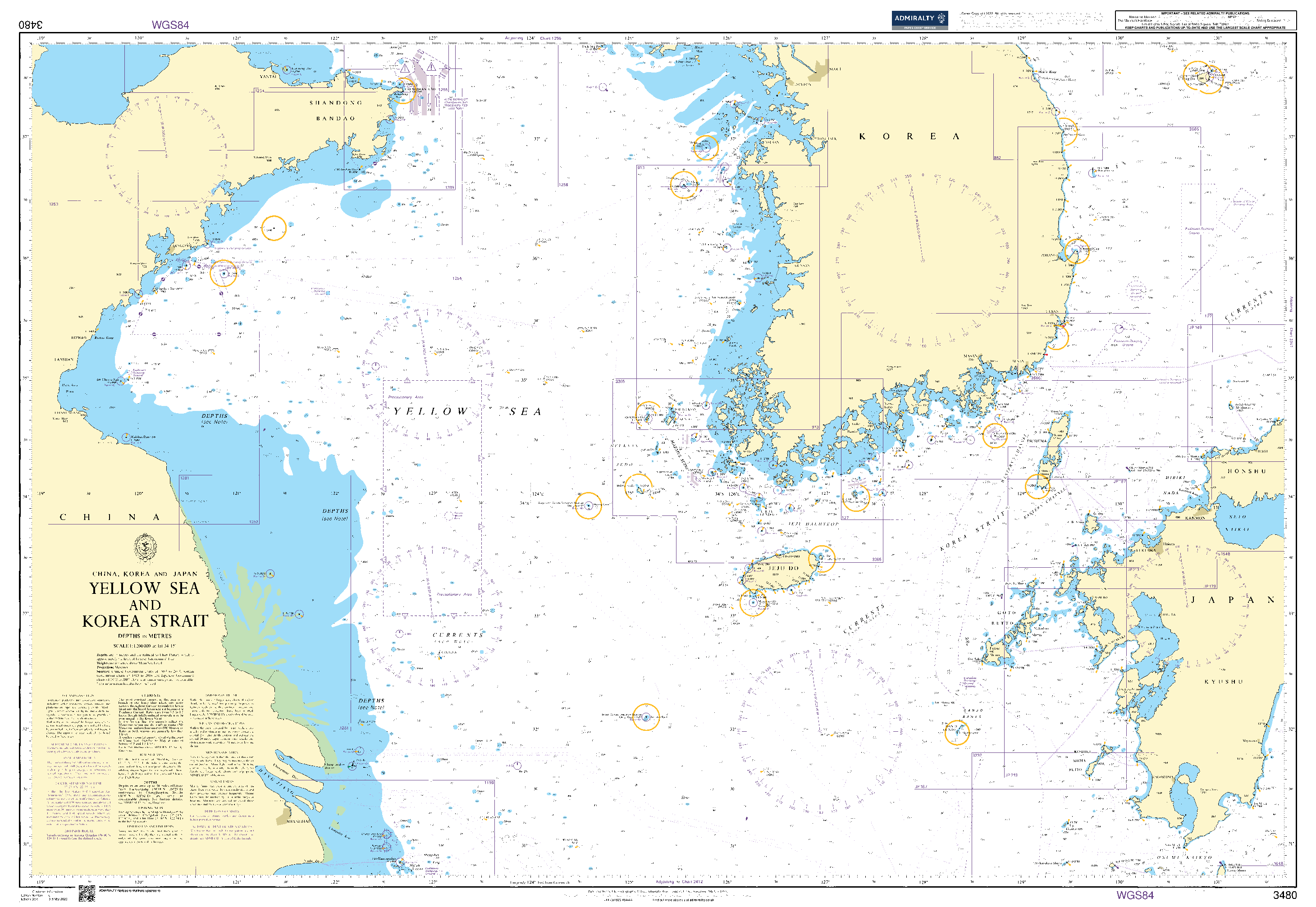 British Admiralty Nautical Chart  3480: Yellow Sea and Korea Strait