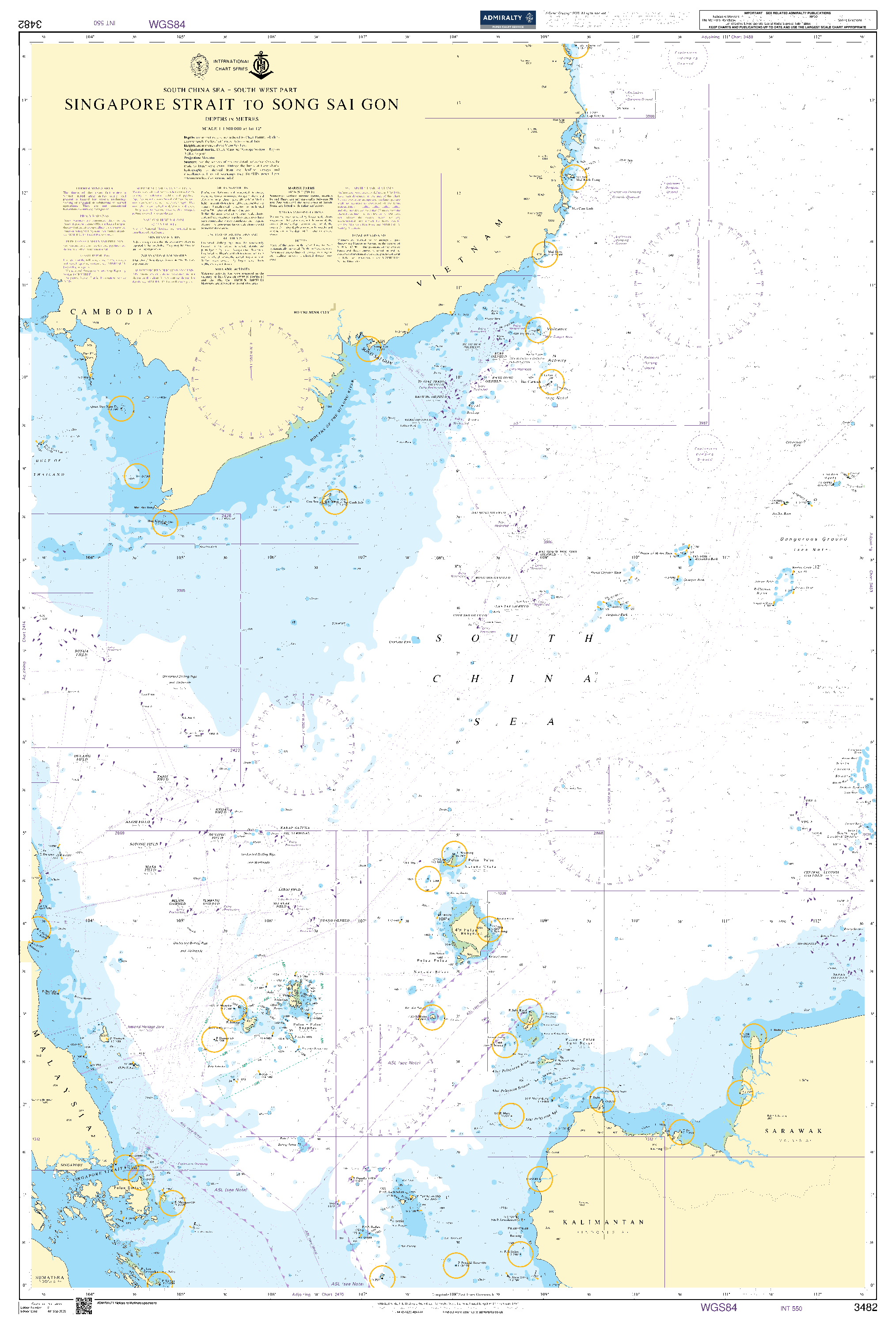 British Admiralty Nautical Chart 3482: Singapore Strait to Song Sai Gon