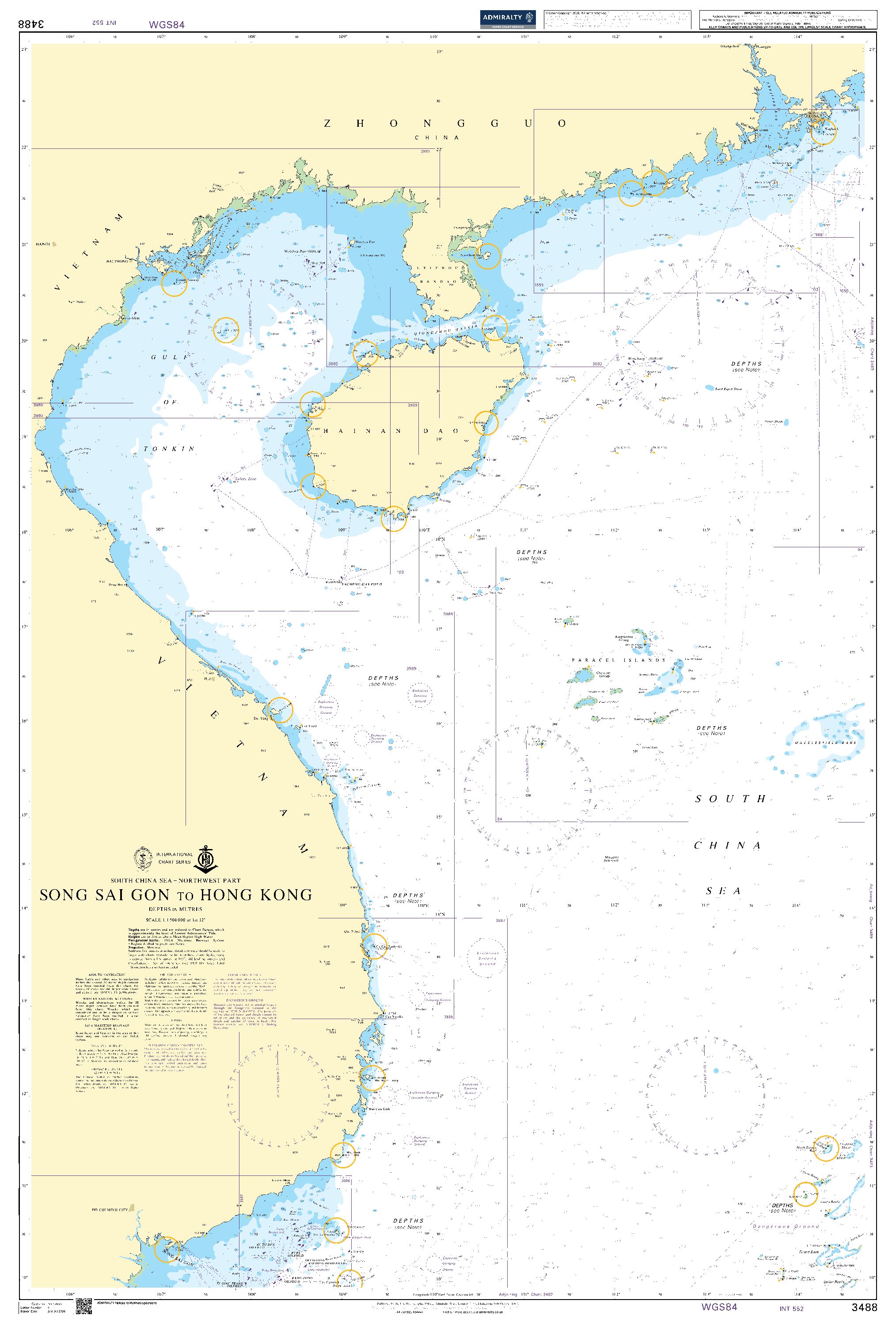 British Admiralty Nautical Chart 3488: Song Sai Gon to Hong Kong