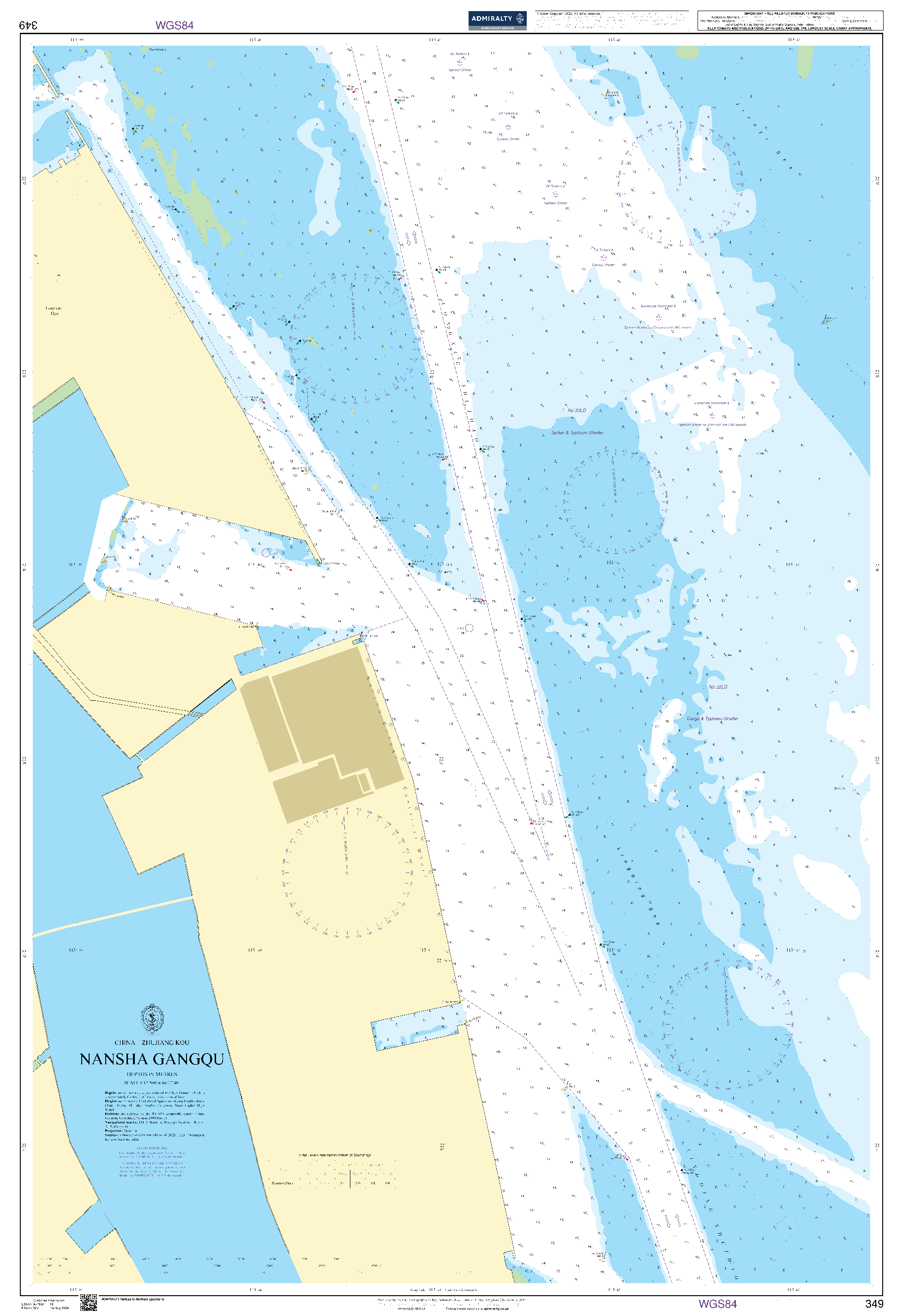 British Admiralty Nautical Chart 349: China - Zhujiang Kou, Nansha Gangqu
