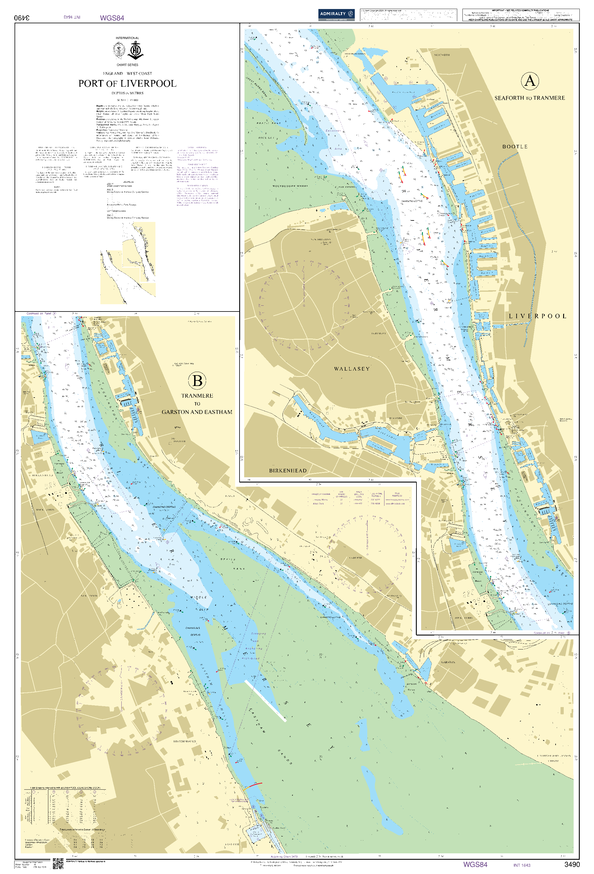 British Admiralty Nautical Chart 3490: England - West Coast, Port of Liverpool