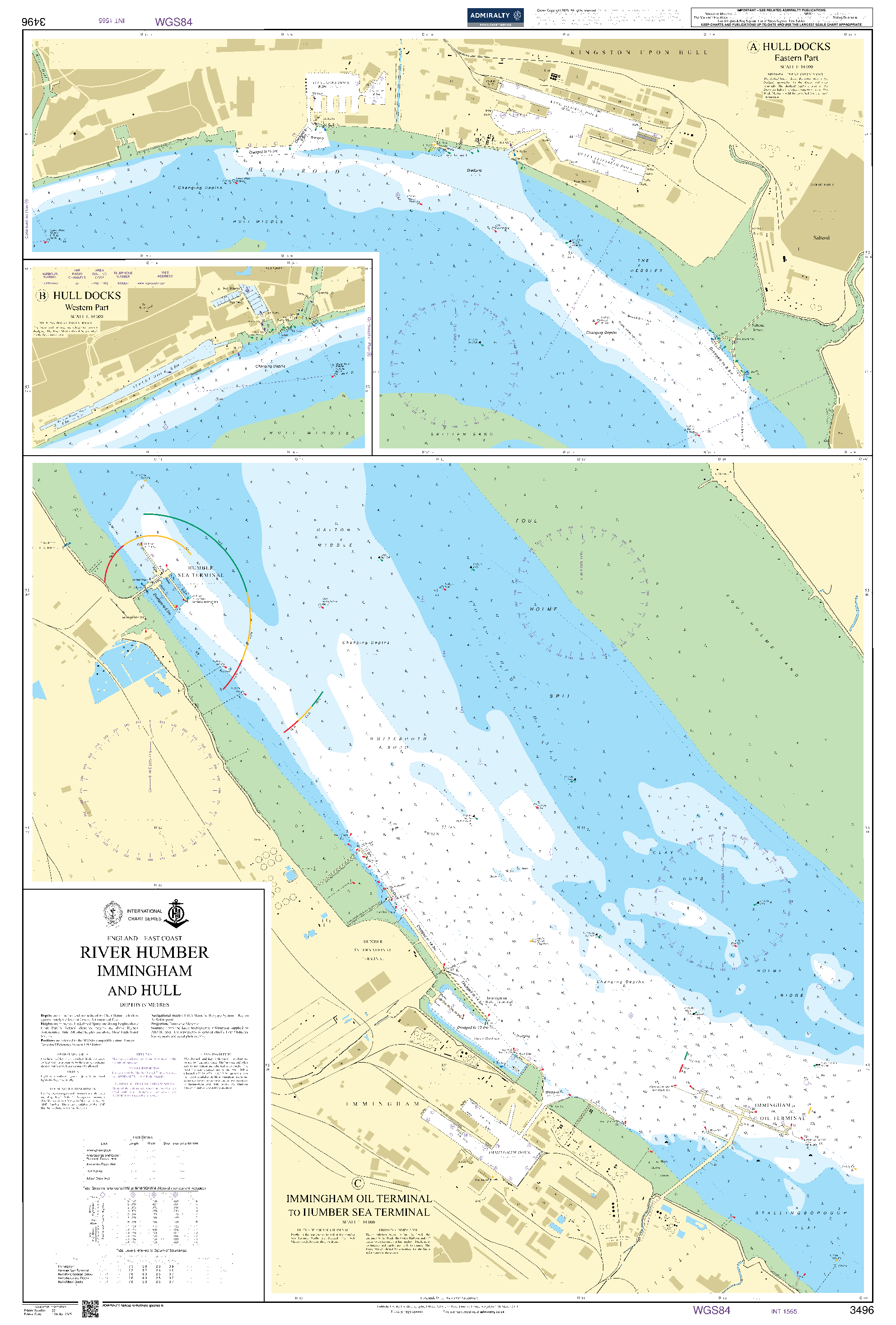British Admiralty Nautical Chart 3496: England - East Coast, River Humber, Immingham and Hull