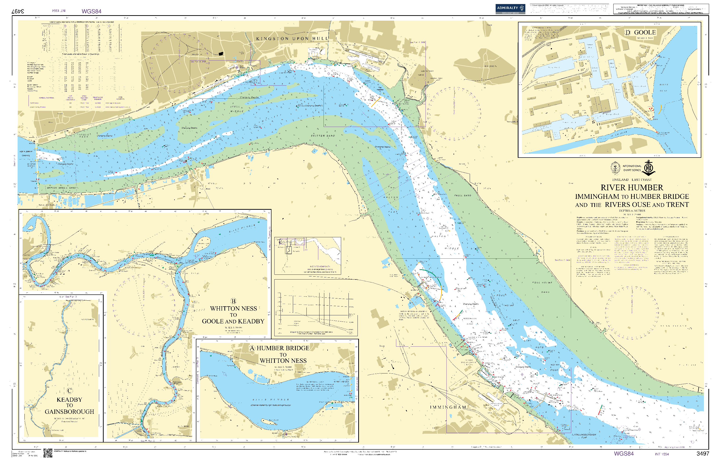 British Admiralty Nautical Chart 3497: England - East Coast, River Humber - Immingham to Humber Bridge and the Rivers Ouse and Trent
