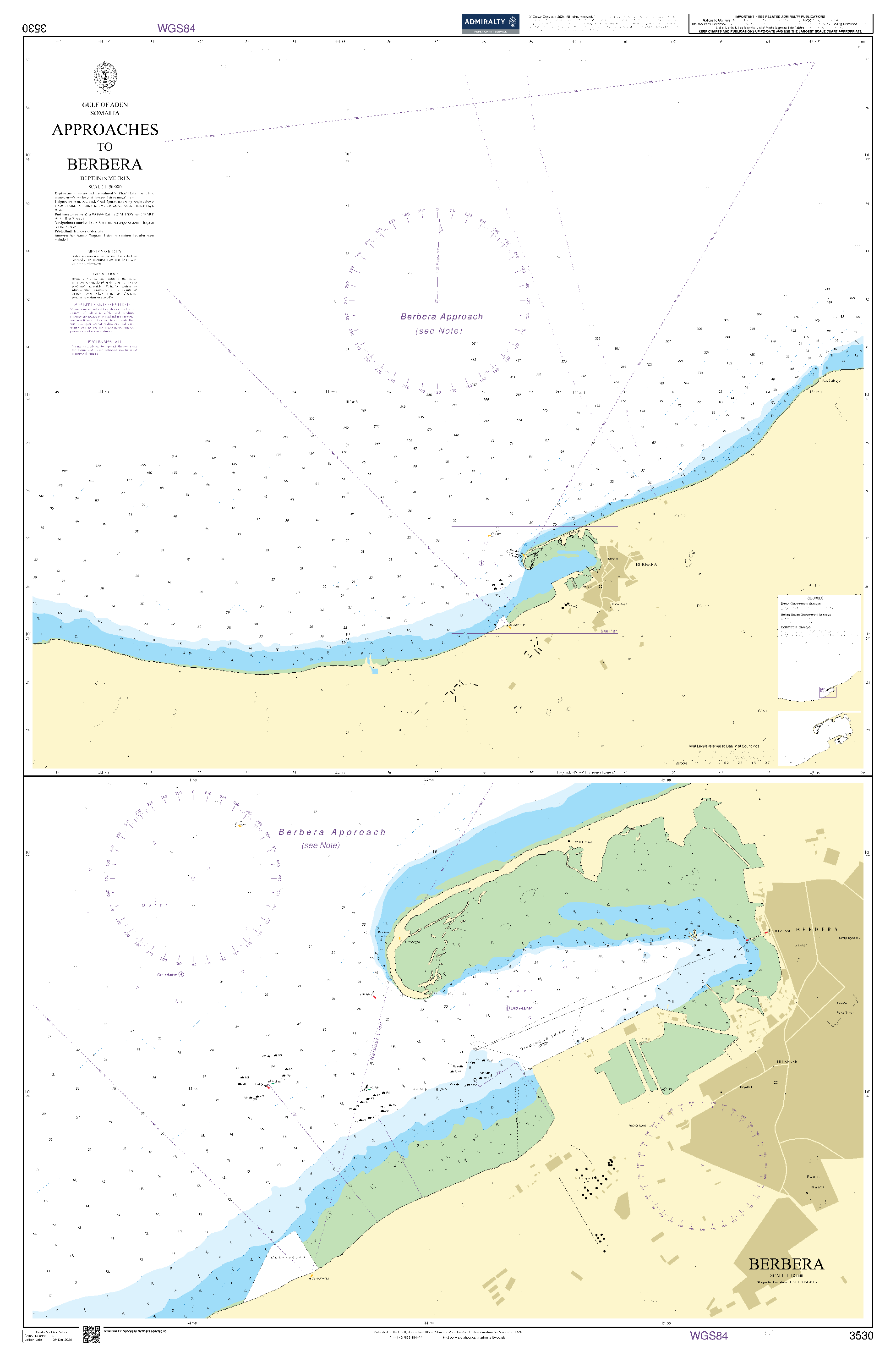 British Admiralty Nautical Chart 3530: Approaches to Berbera