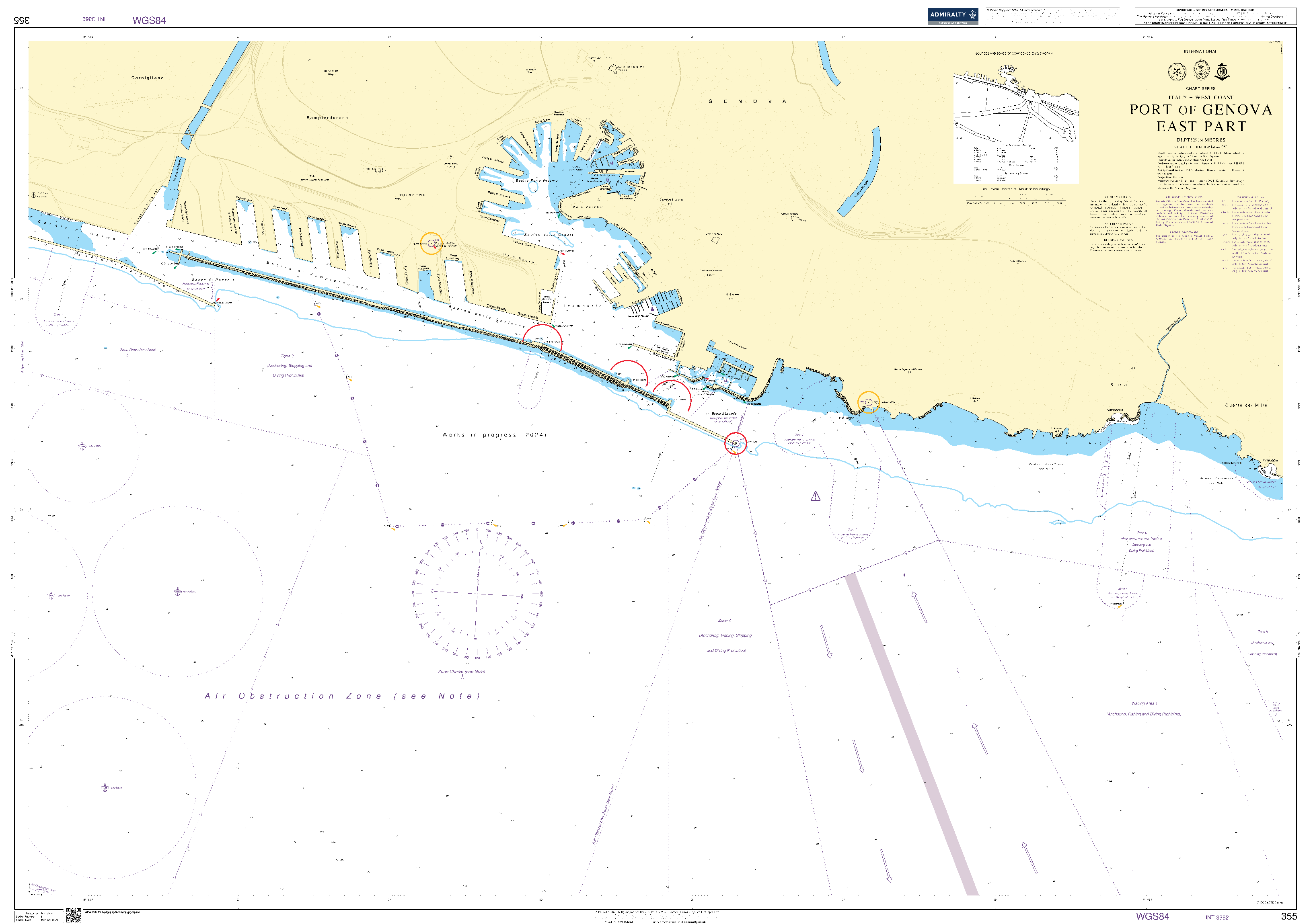 British Admiralty Nautical Chart 355: Italy - West Coast, Port of Genova, East Part