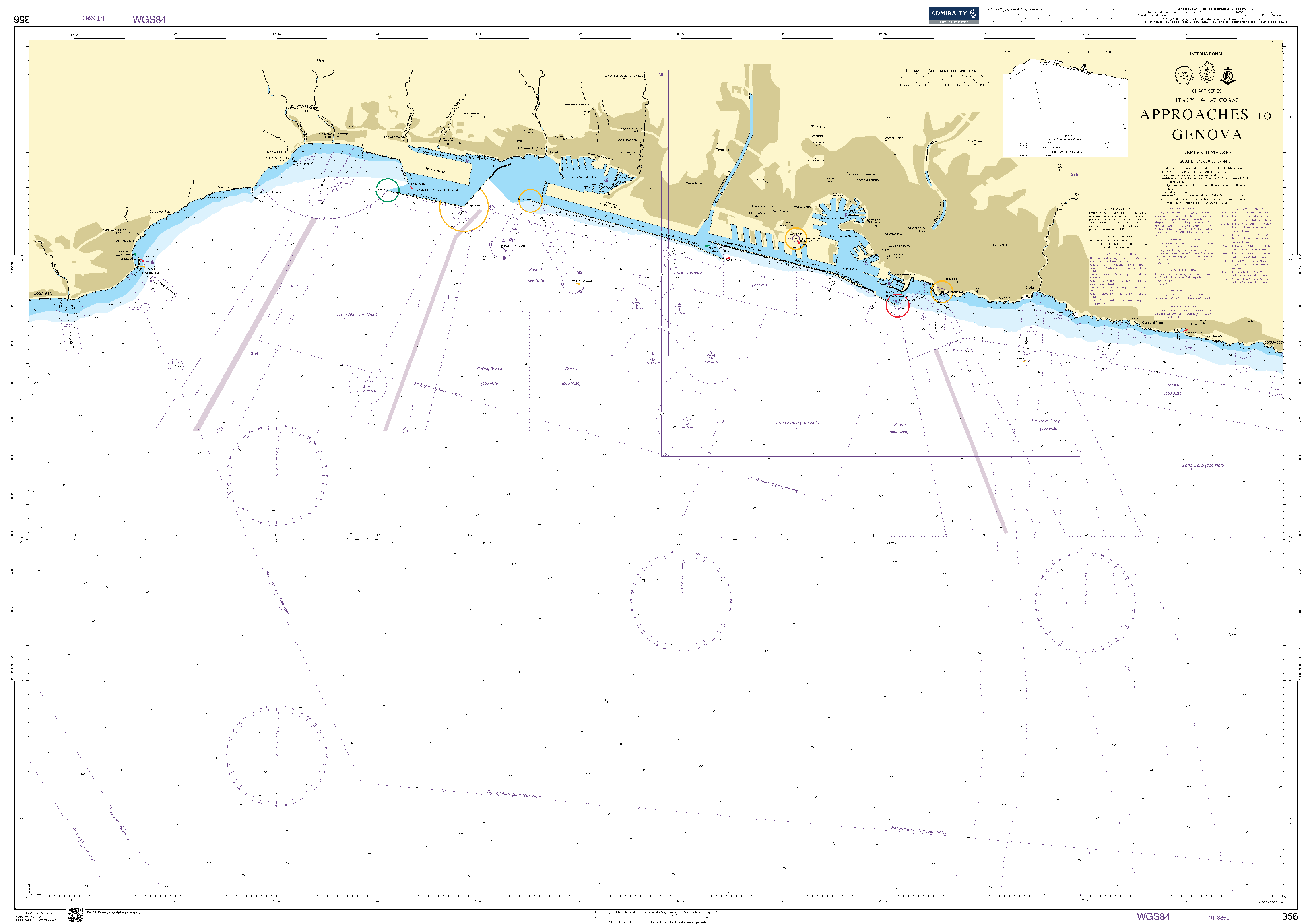 British Admiralty Nautical Chart 356: Italy - West Coast, Approaches to Genova