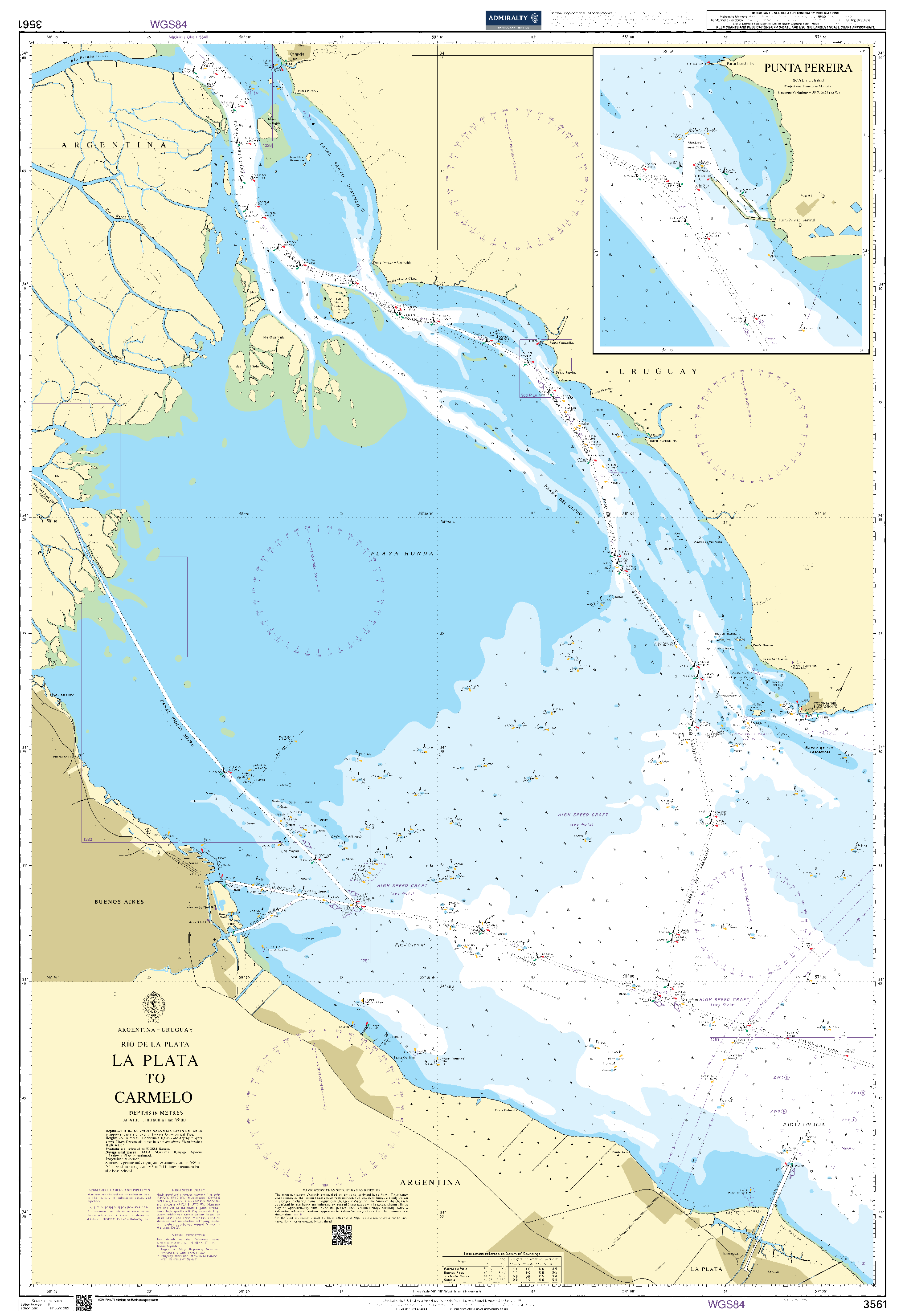 British Admiralty Nautical Chart 3561: Argentina – Uruguay, Río de la Plata, La Plata to Carmelo. Punta Pereira