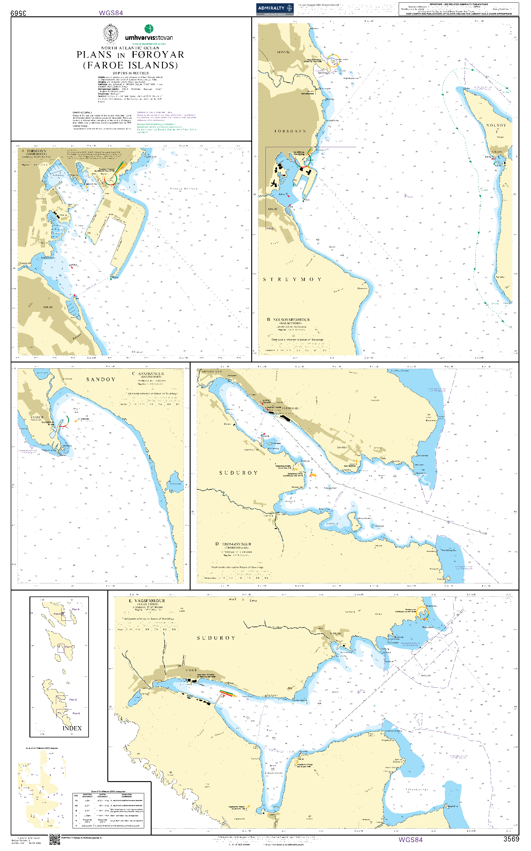 British Admiralty Nautical Chart 3569: Plans in Foroyar (Faroe Islands)