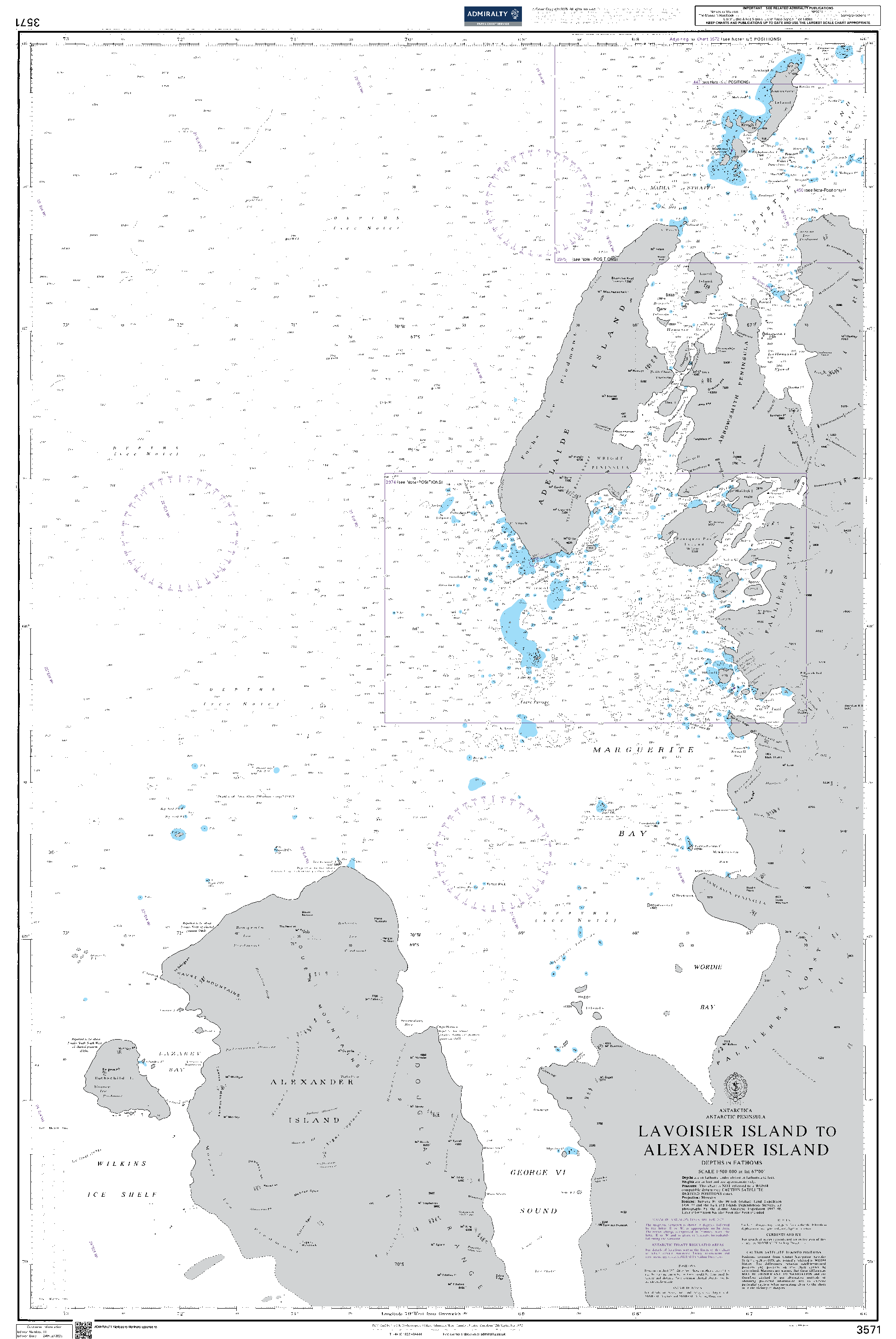 British Admiralty Nautical Chart 3571: Lavoisier Island to Alexander Island