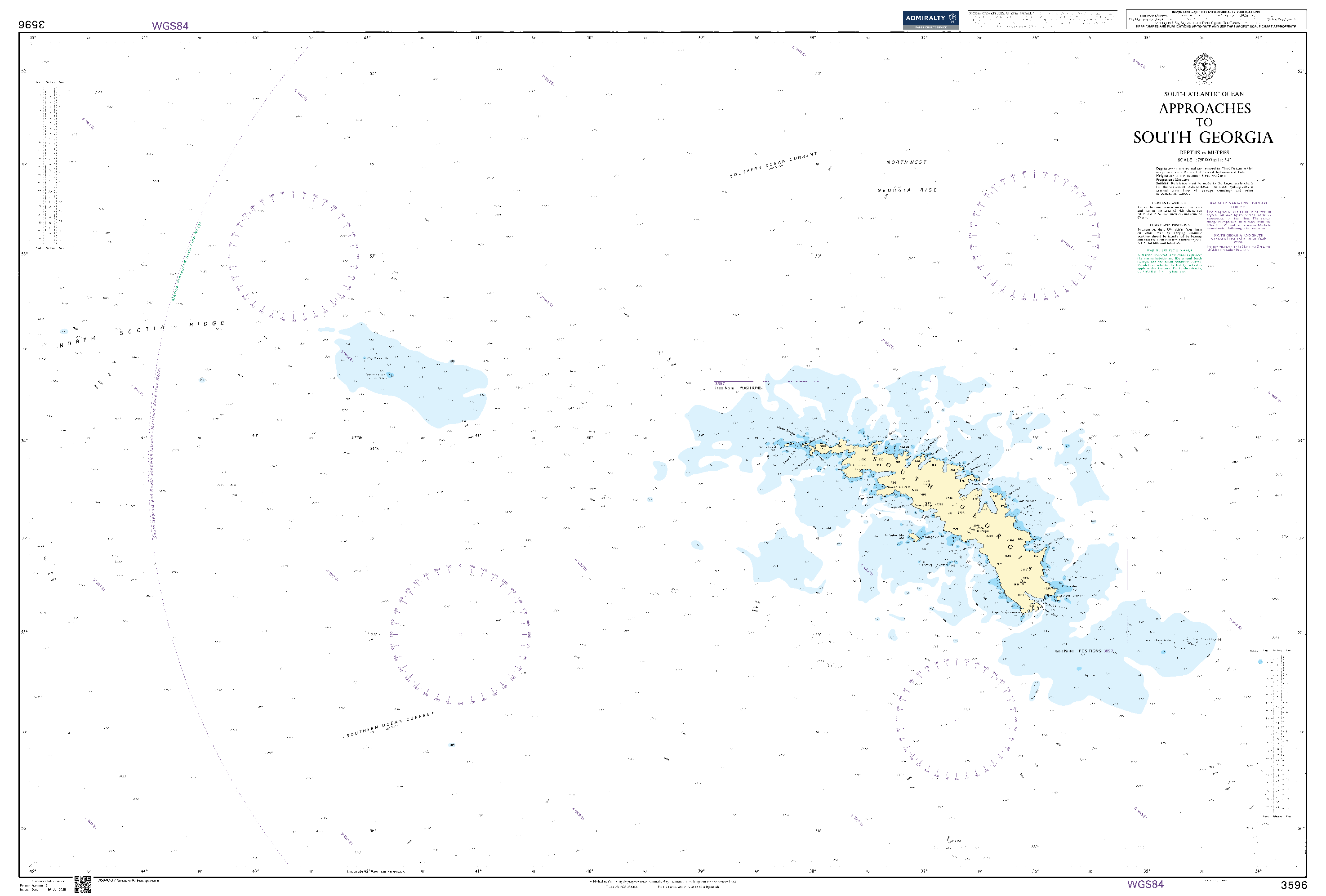 British Admiralty Nautical Chart 3596: Approaches to South Georgia