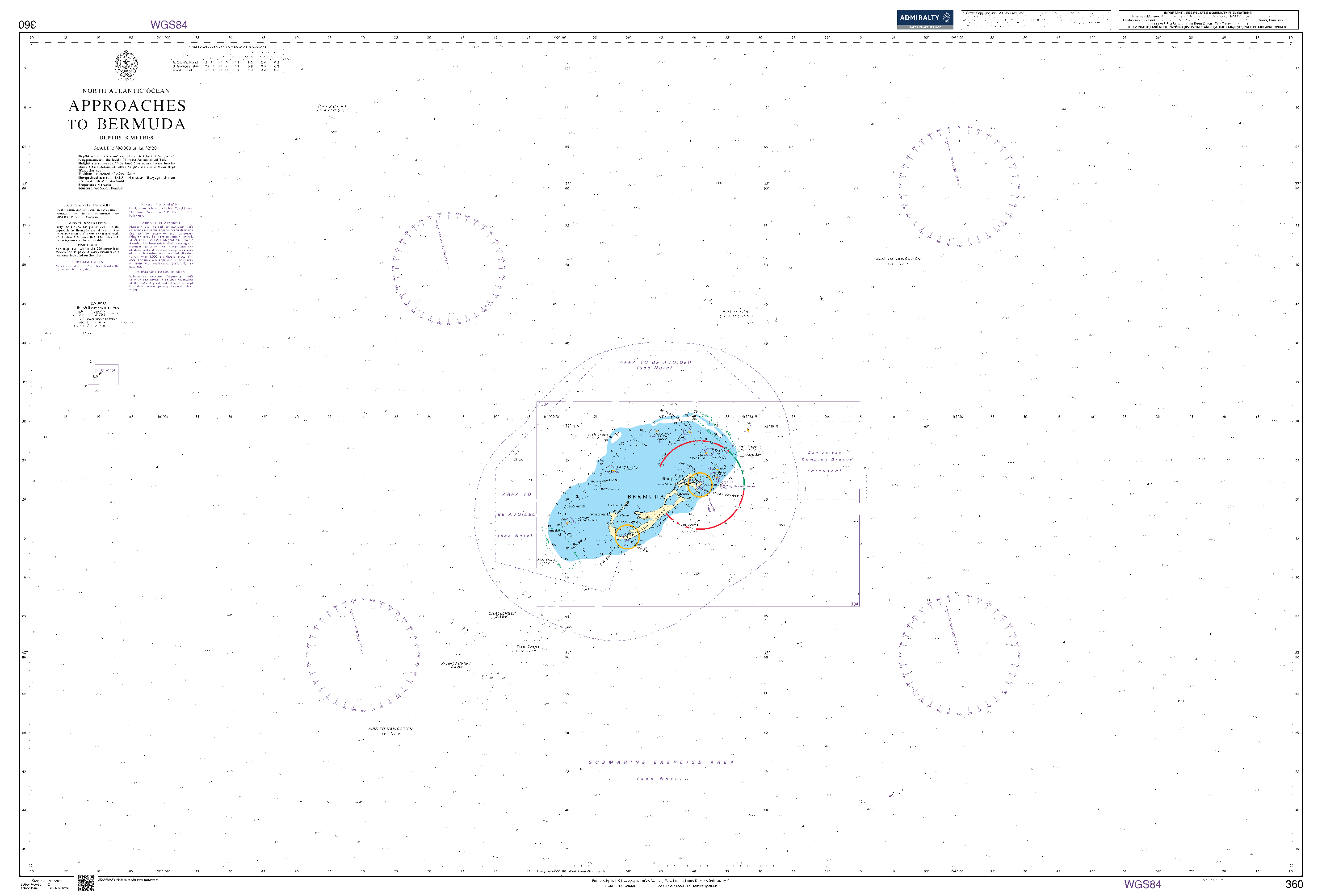 British Admiralty Nautical Chart 360: Approaches to Bermuda
