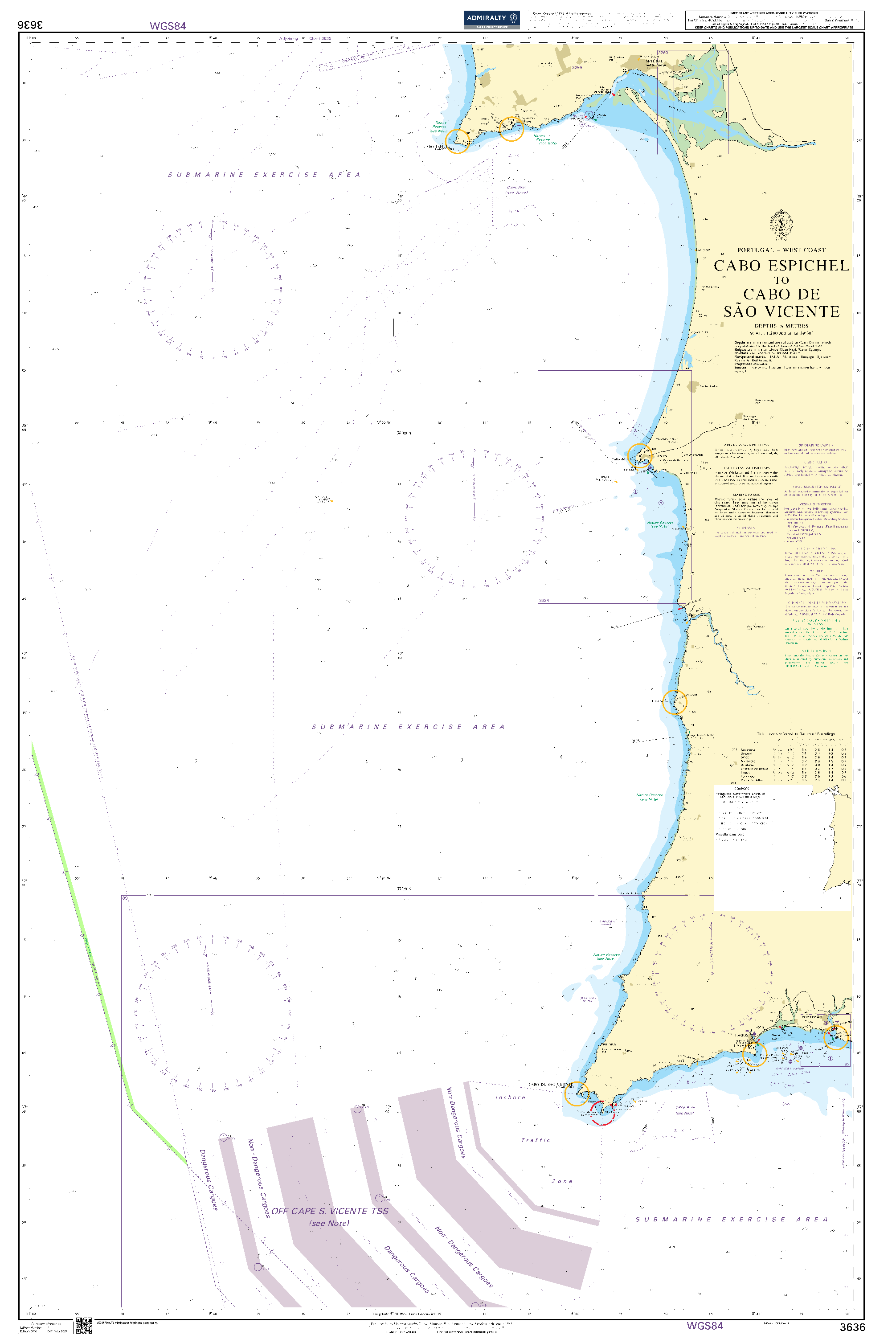 British Admiralty Nautical Chart  3636: Cabo Espichel to Cabo de Sao Vicente