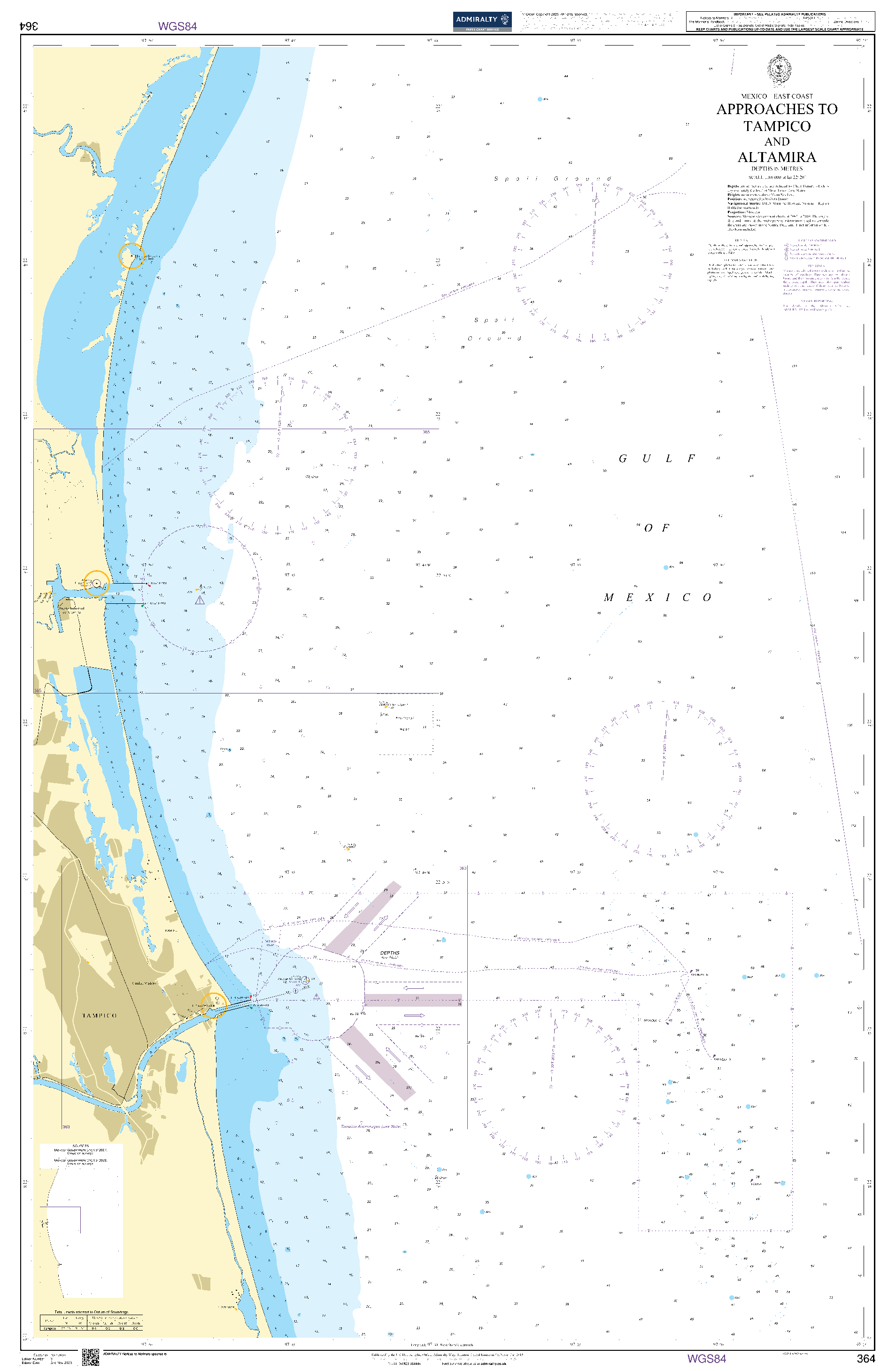 British Admiralty Nautical Chart 364: Mexico - East Coast, Approaches to Tampico and Altamira