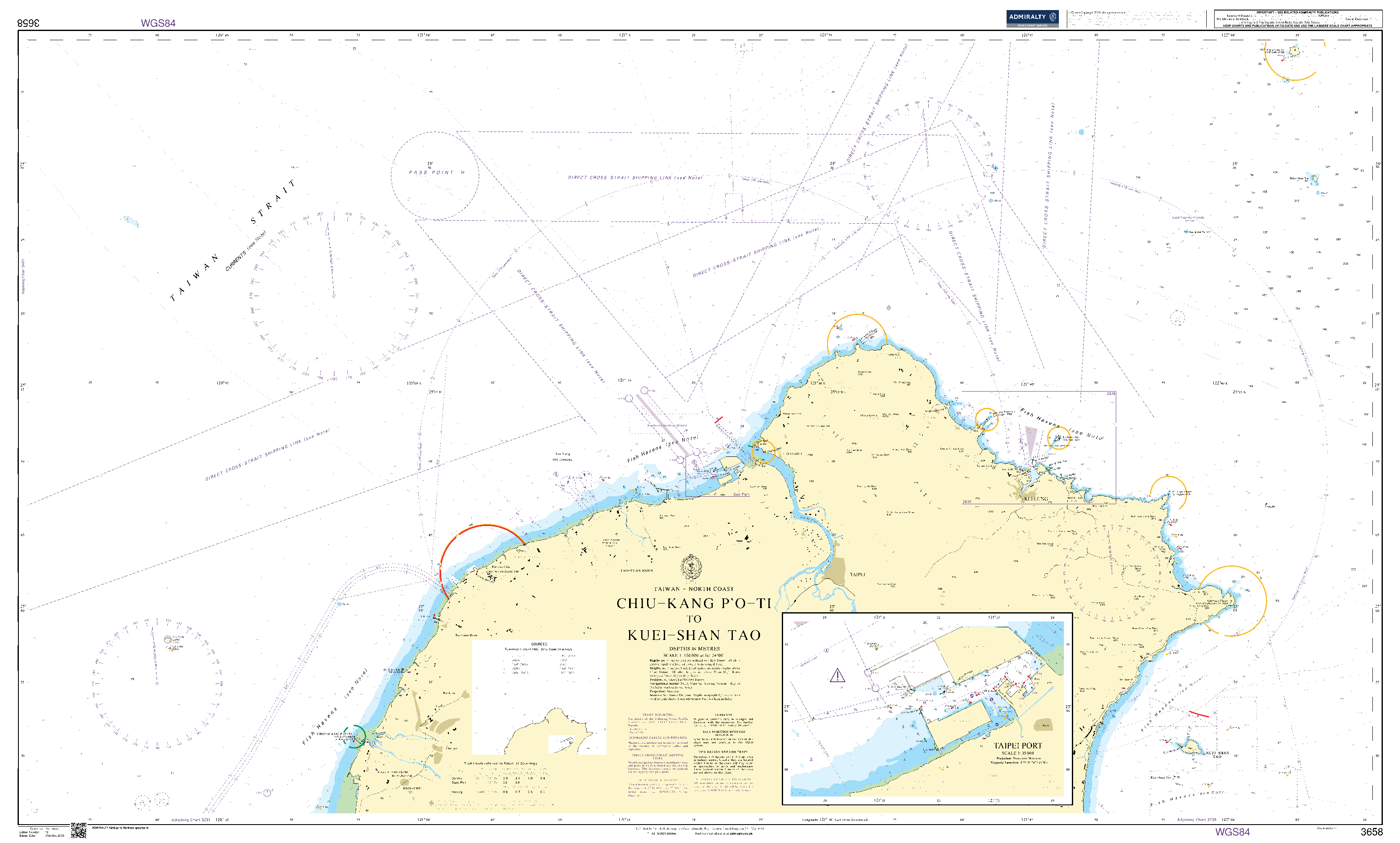 British Admiralty Nautical Chart 3658: Chiu-Kang Po-Ti to Kuei-Shan Tao