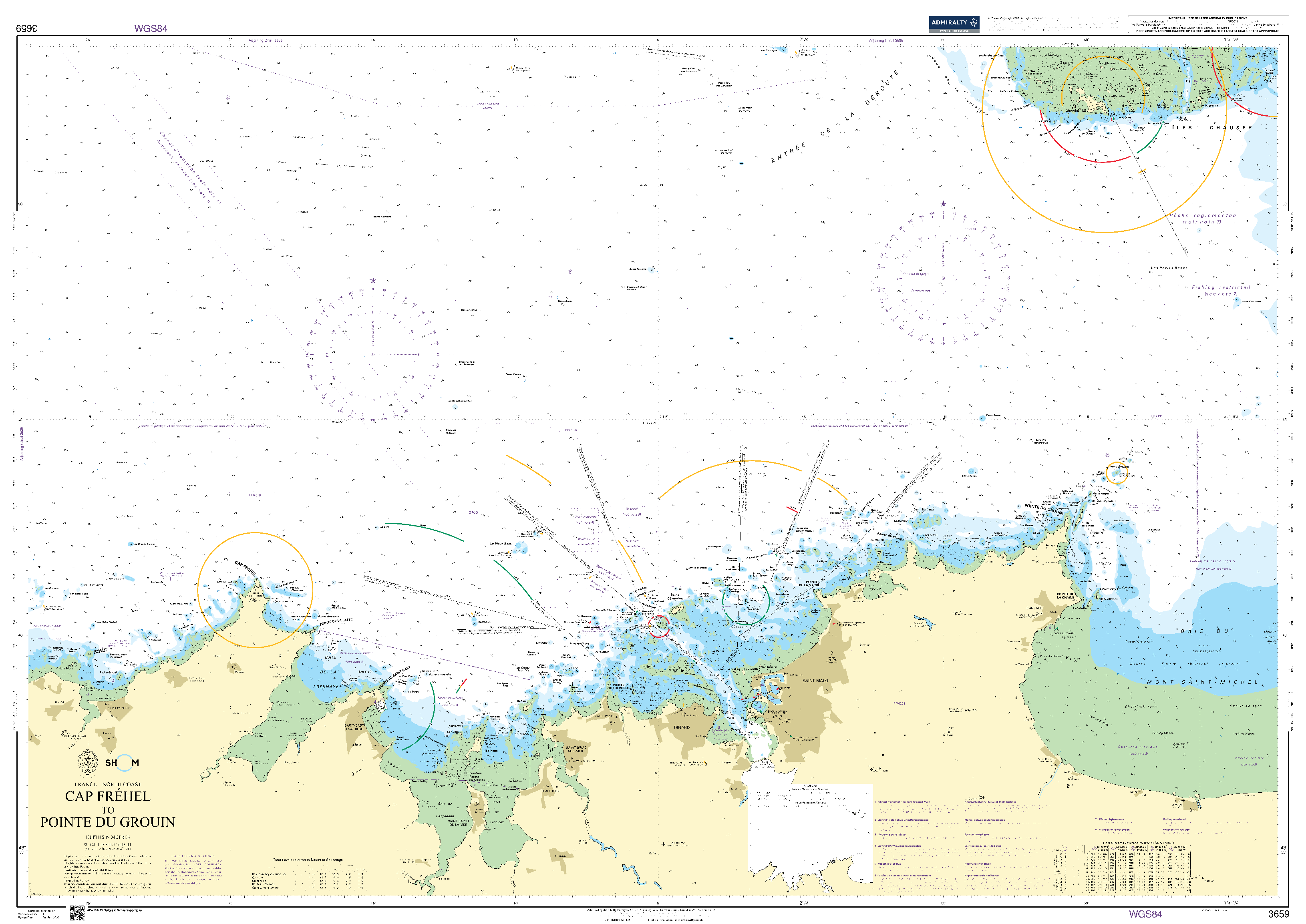 British Admiralty Nautical Chart 3659: Cap Frehel to Iles Chausey