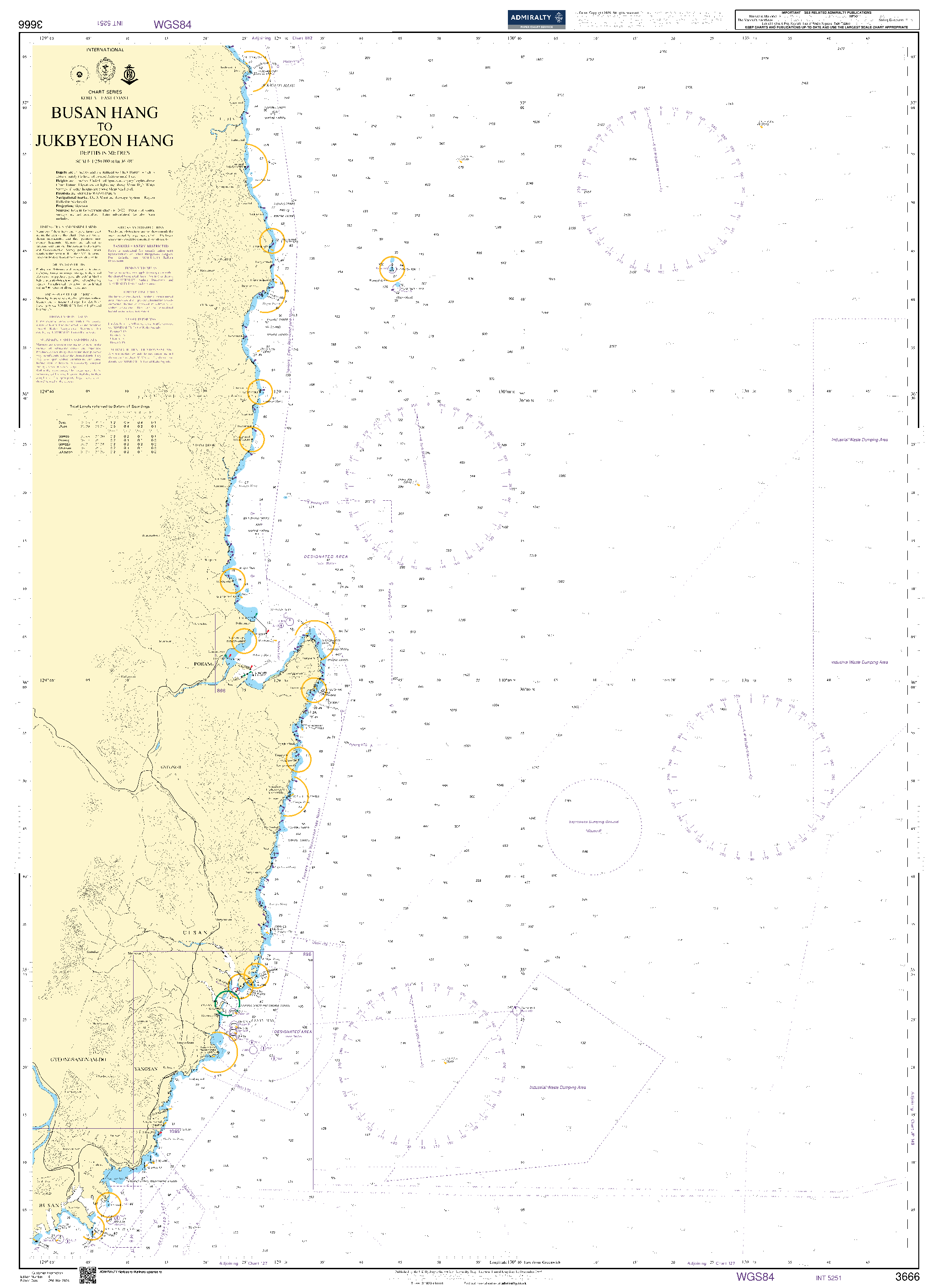 British Admiralty Nautical Chart 3666: Korea - East Coast, Busan Hang to Jukbyeon Hang