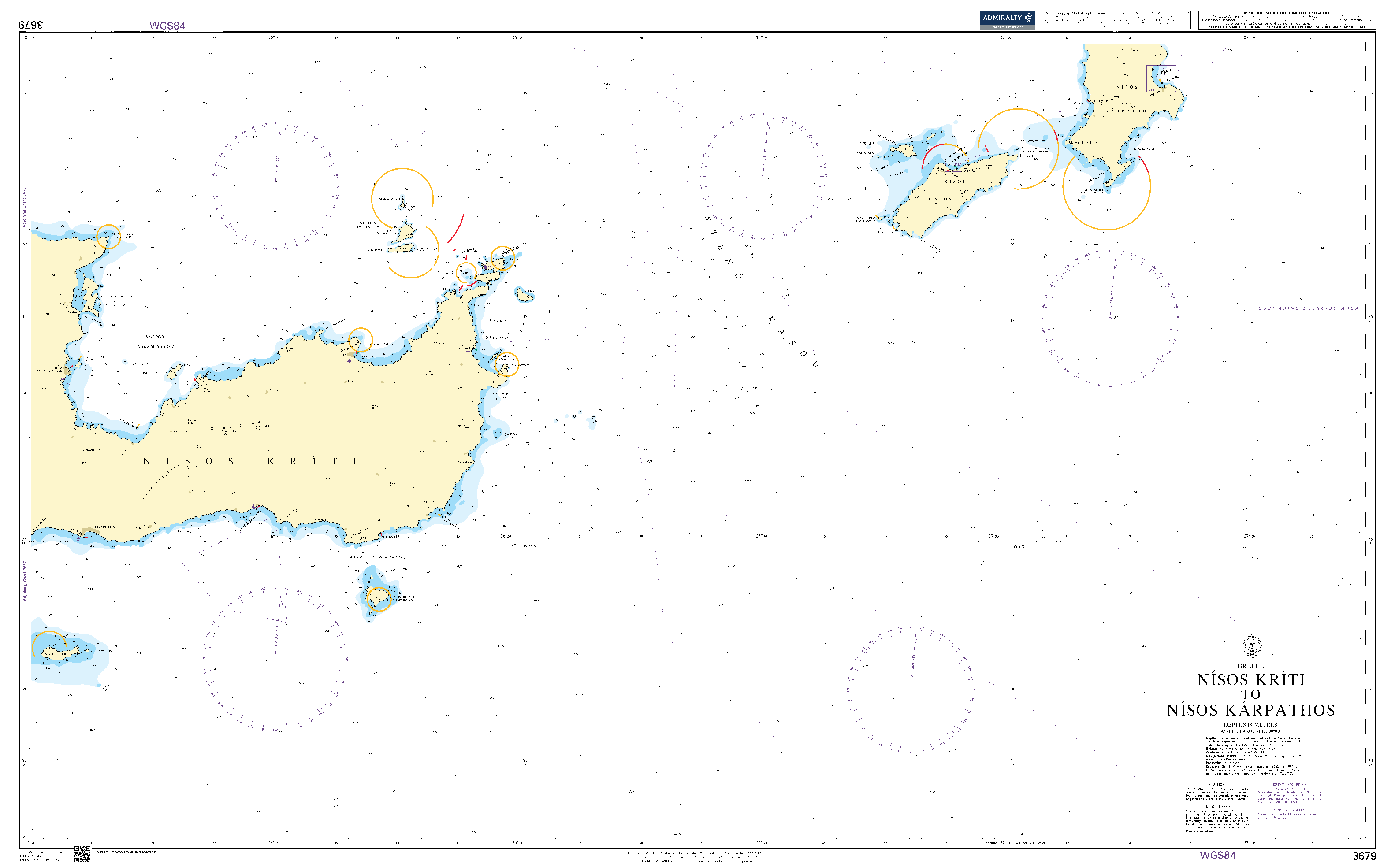 British Admiralty Nautical Chart  3679: Nisos Kriti to Nisos Karpathos